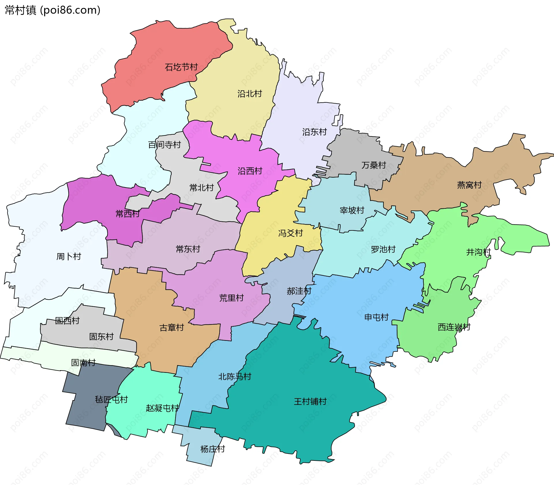 常村镇边界地图(五级行政区划)