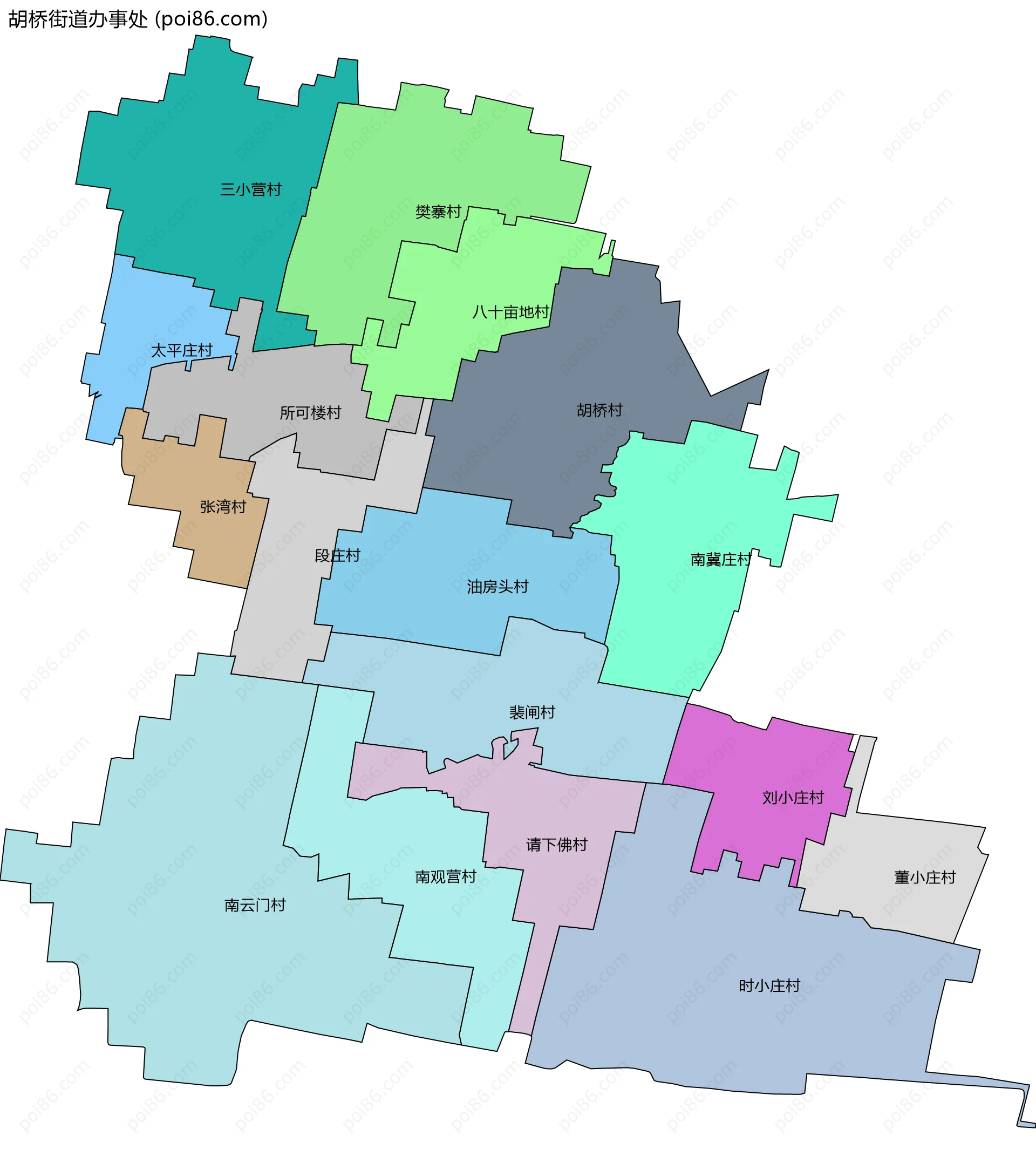 胡桥街道办事处边界地图(五级行政区划)