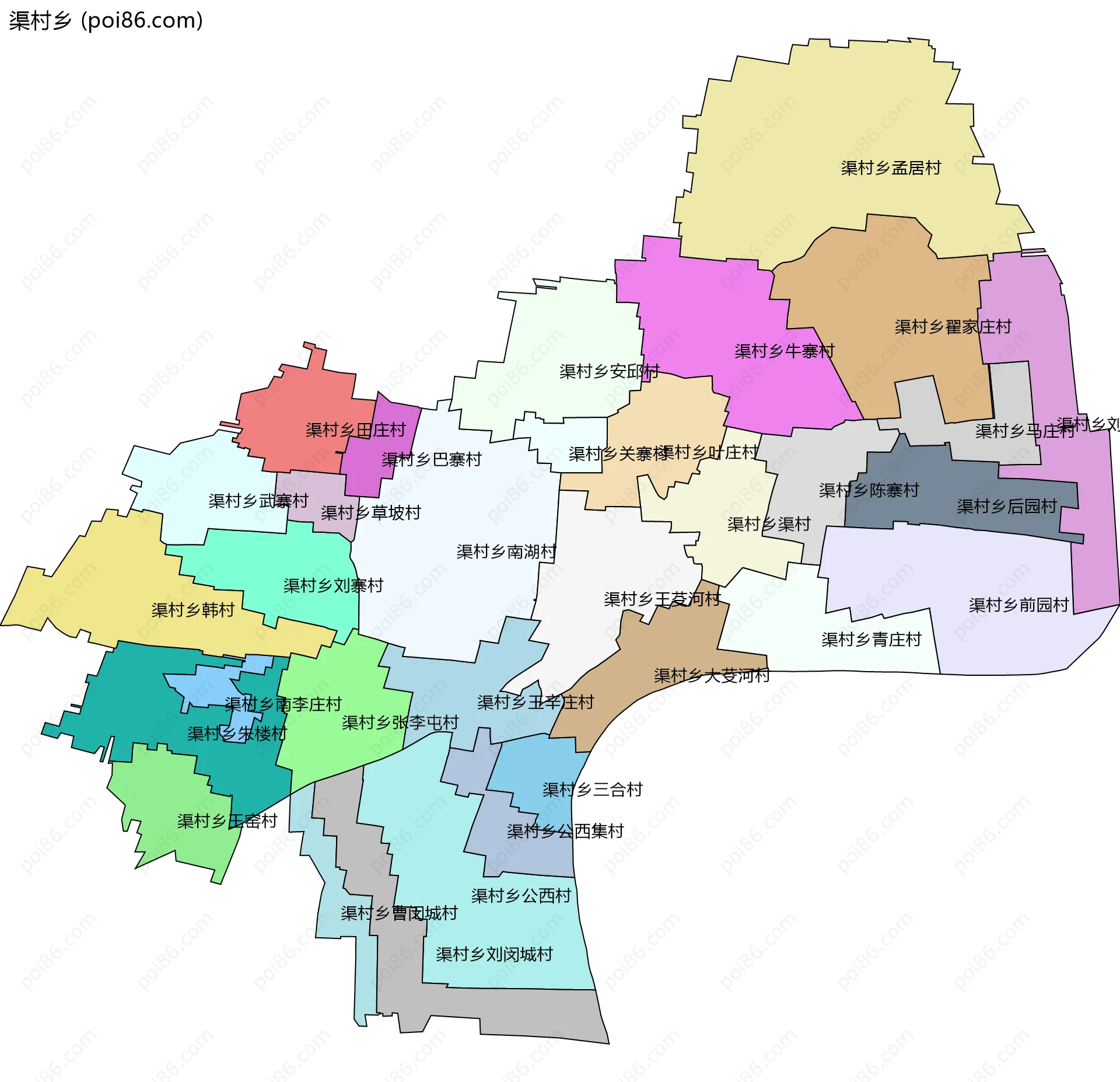 渠村乡边界地图(五级行政区划)