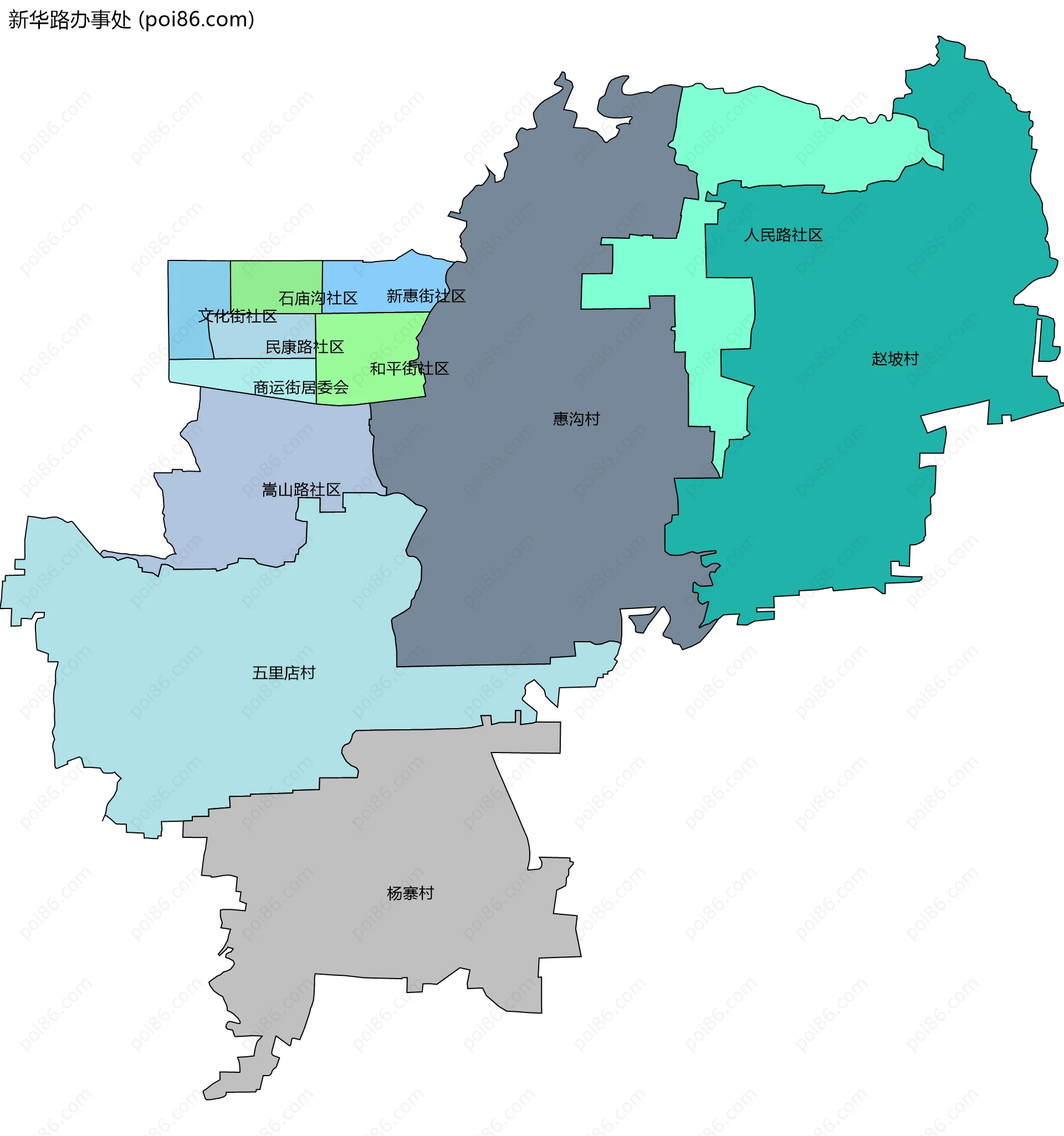 新华路办事处边界地图(五级行政区划)