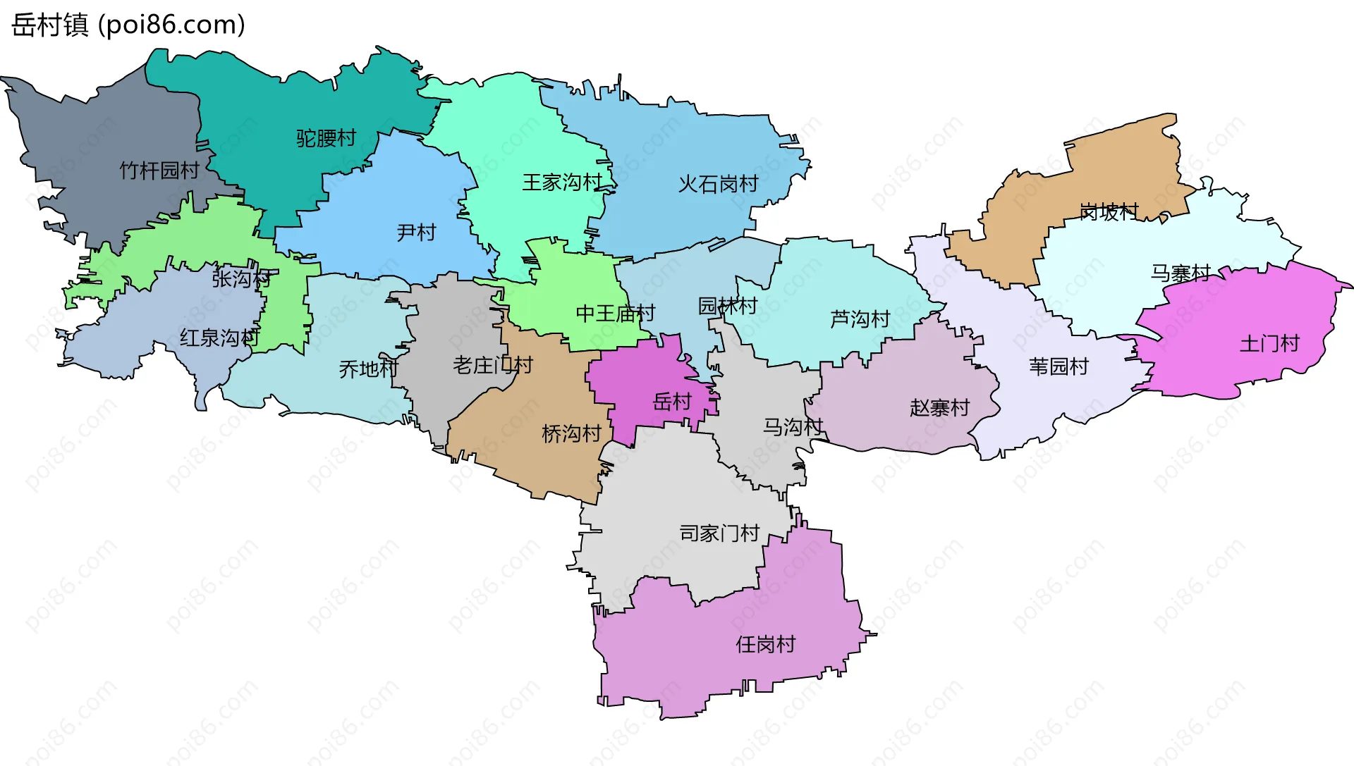 岳村镇边界地图(五级行政区划)