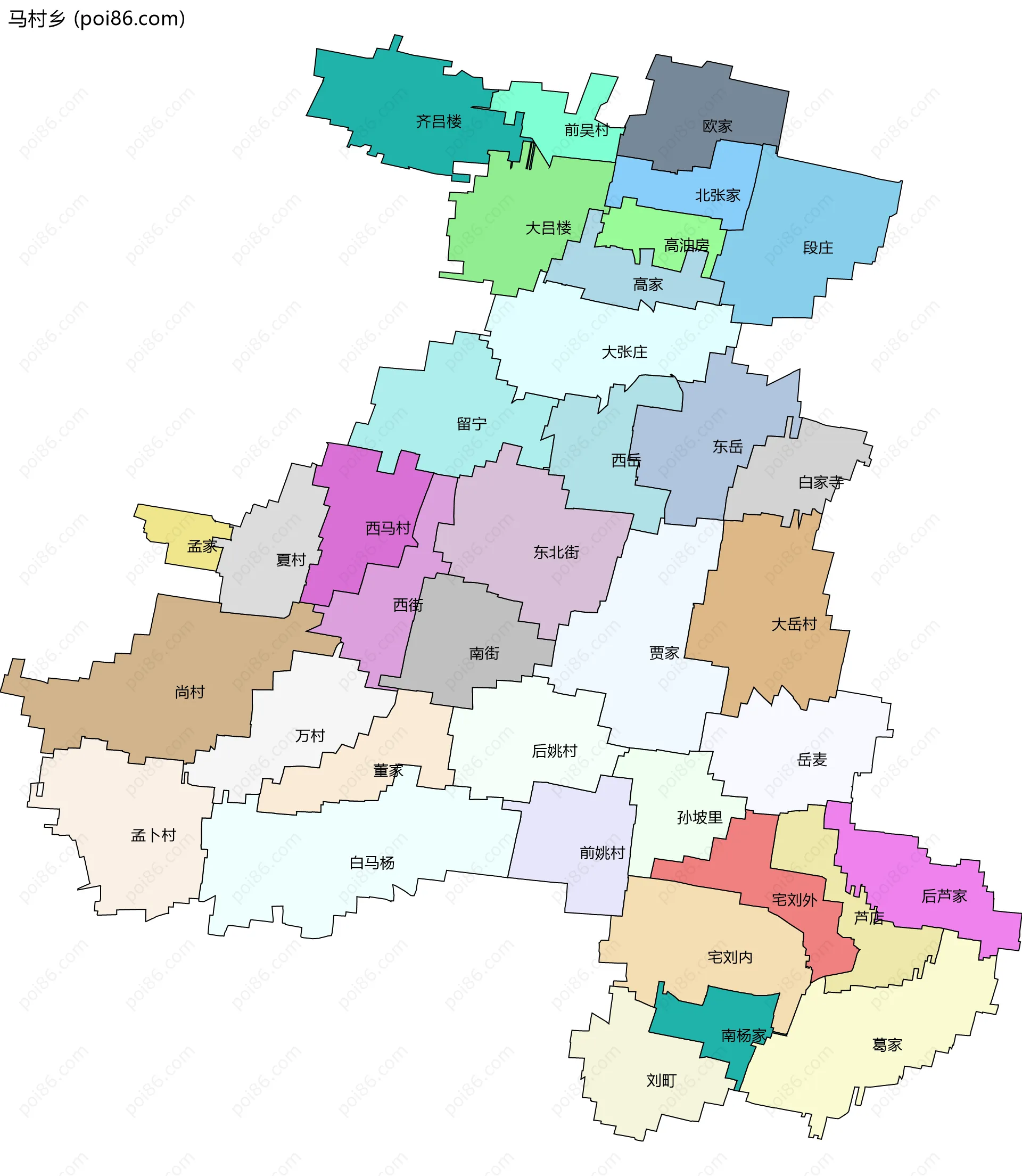 马村乡边界地图(五级行政区划)