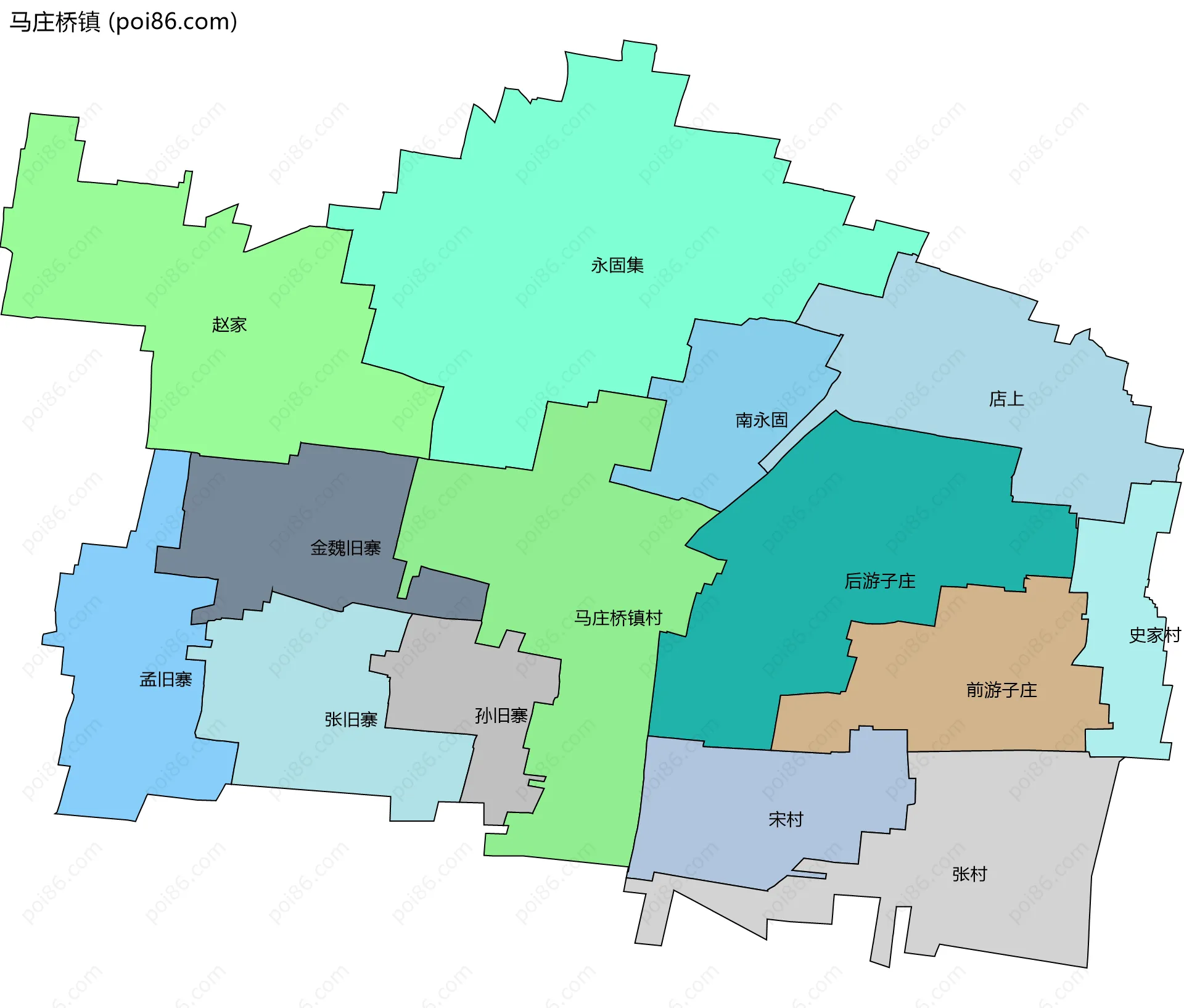 马庄桥镇边界地图(五级行政区划)
