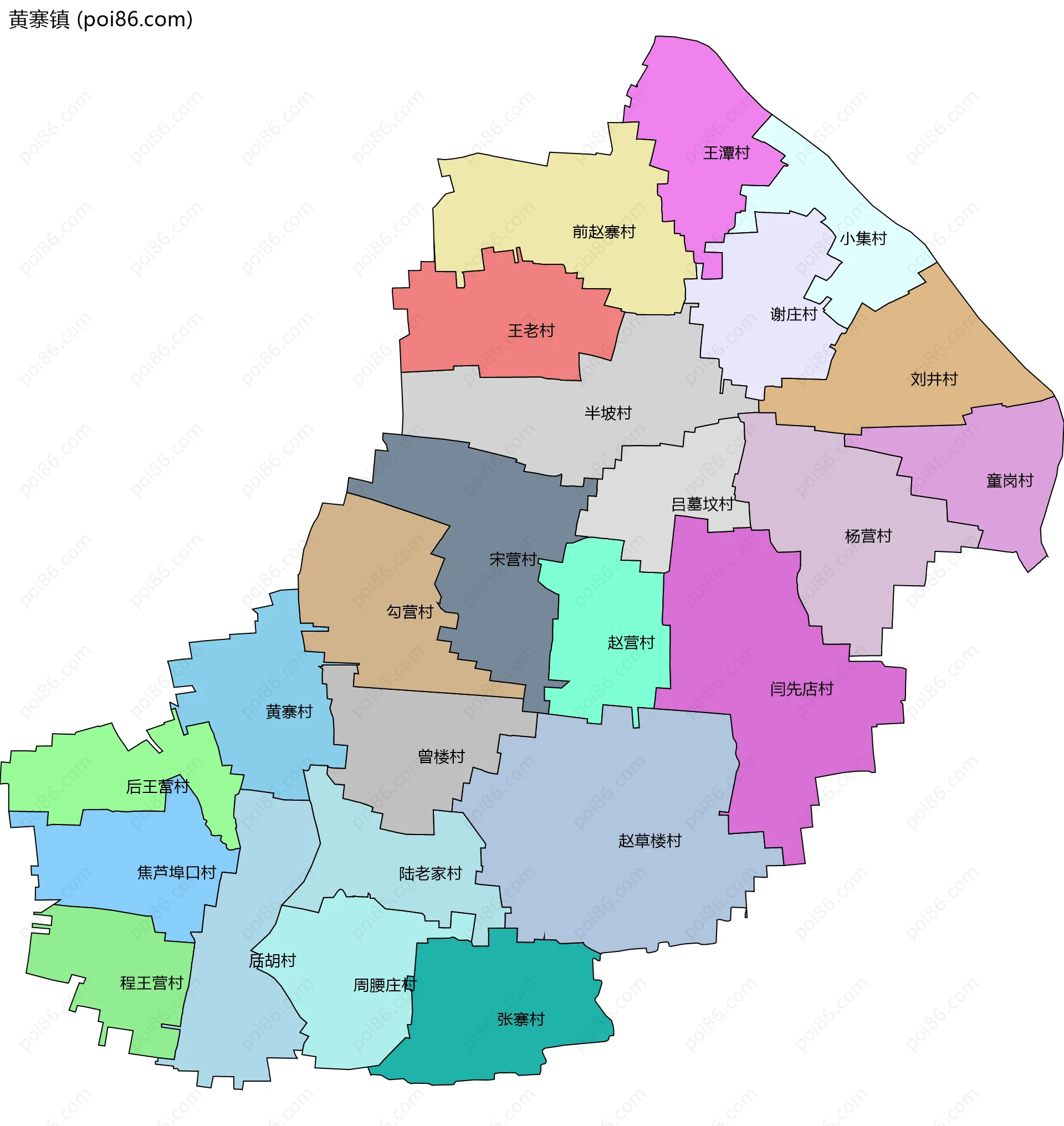 黄寨镇边界地图(五级行政区划)