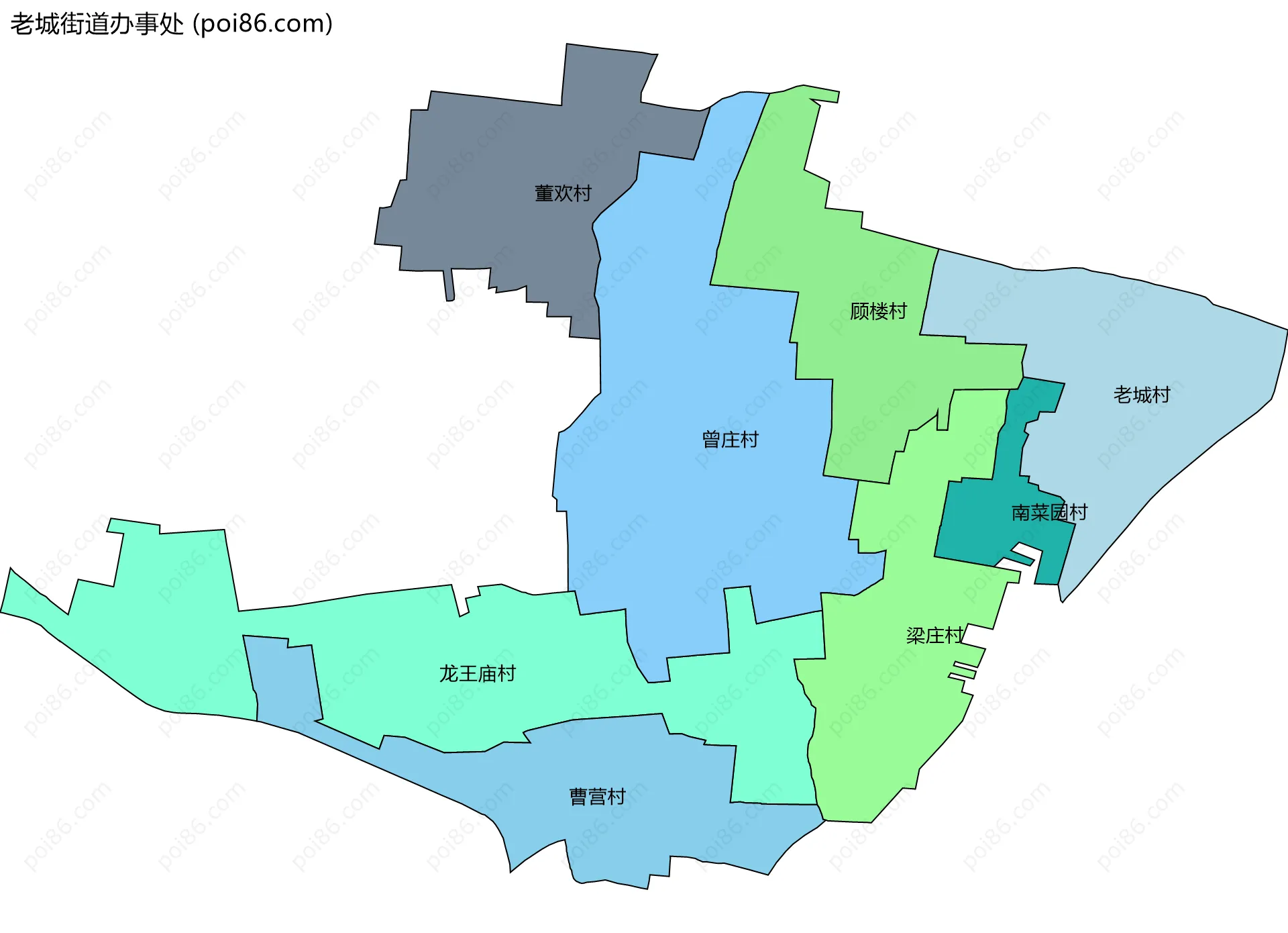 老城街道办事处边界地图(五级行政区划)