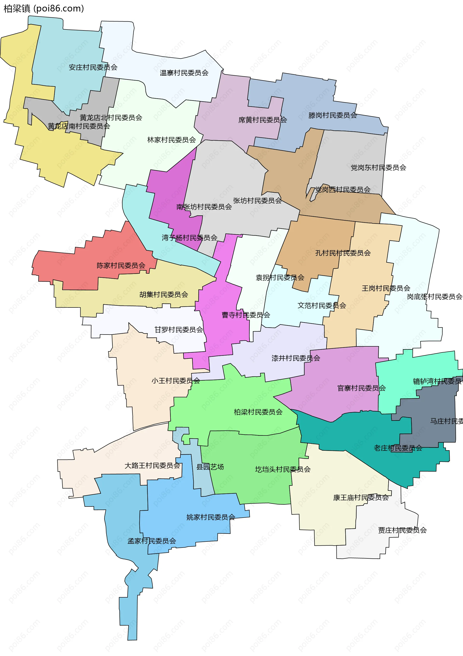 柏梁镇边界地图(五级行政区划)