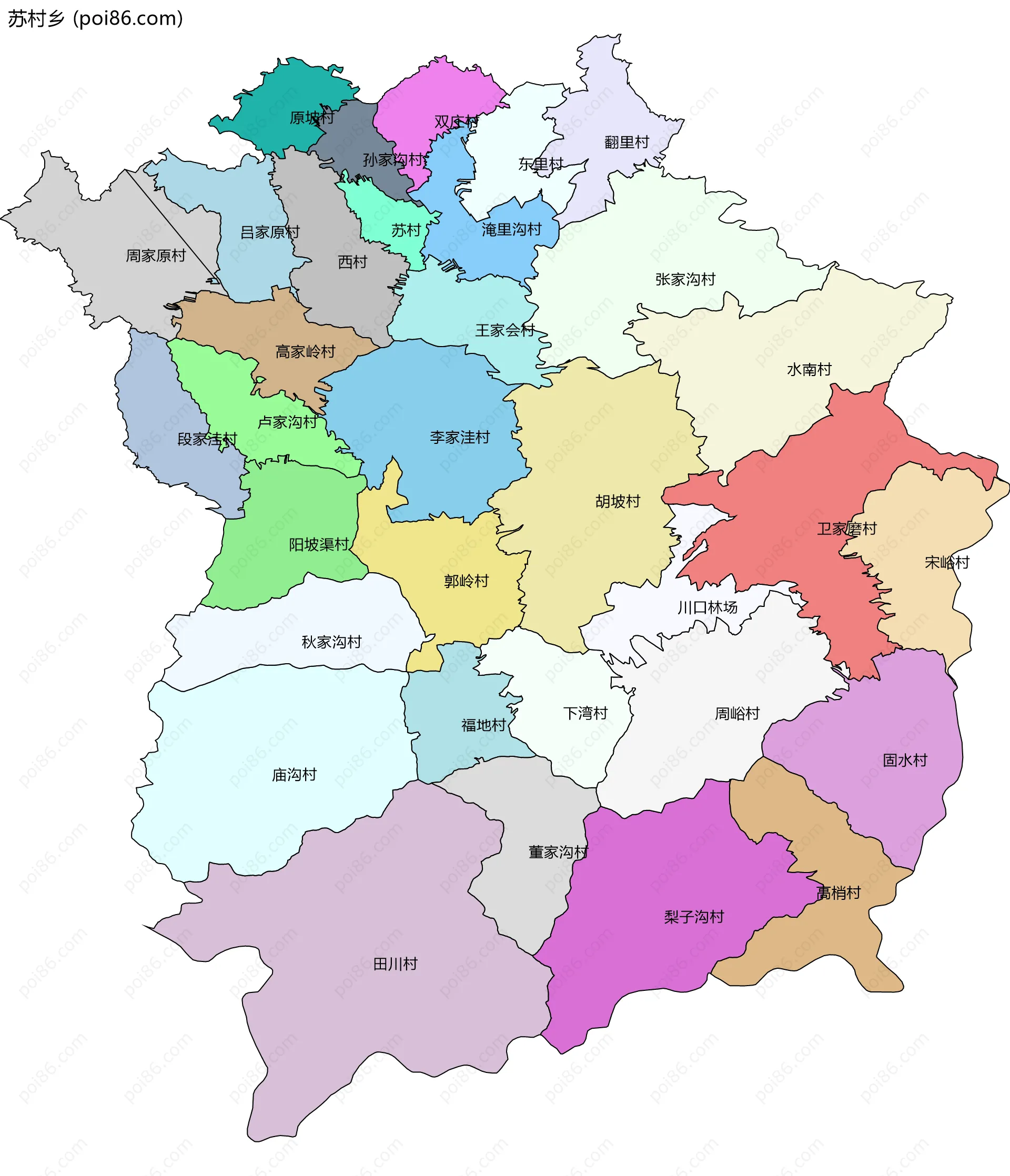 苏村乡边界地图(五级行政区划)