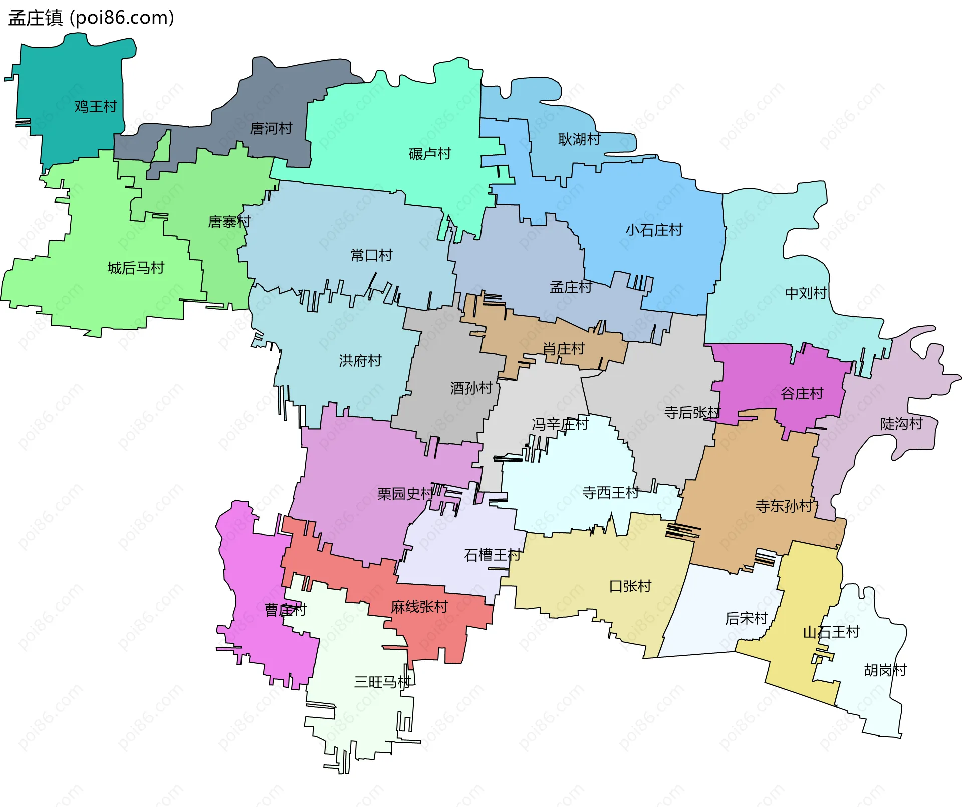 孟庄镇边界地图(五级行政区划)