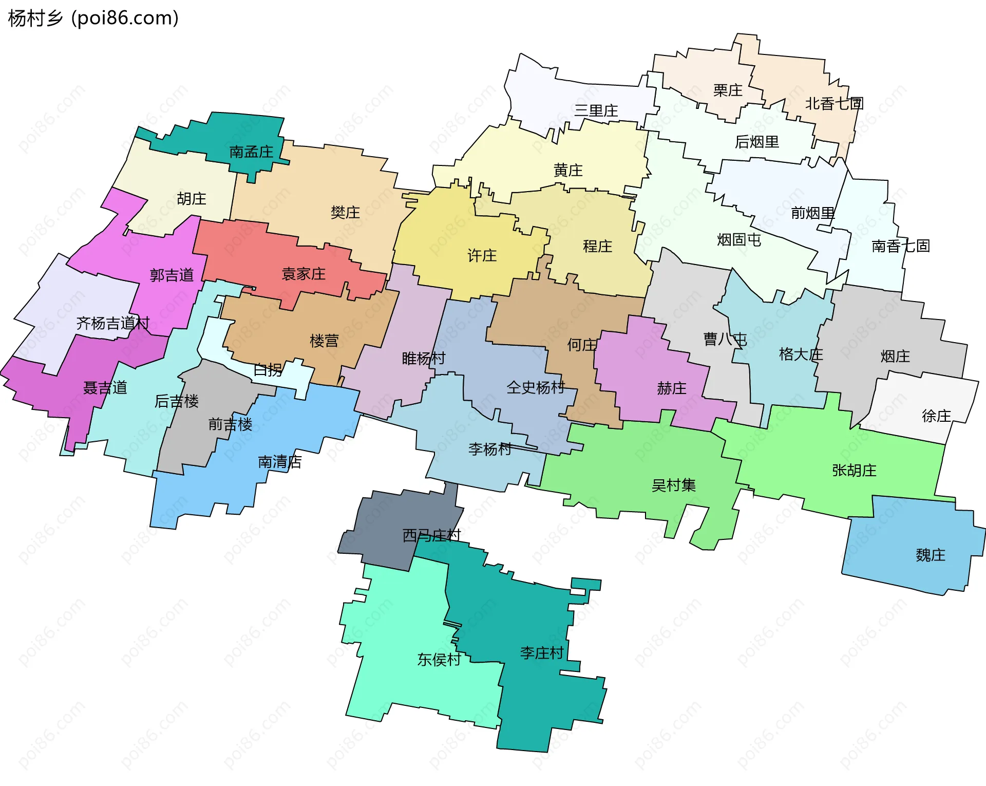 杨村乡边界地图(五级行政区划)