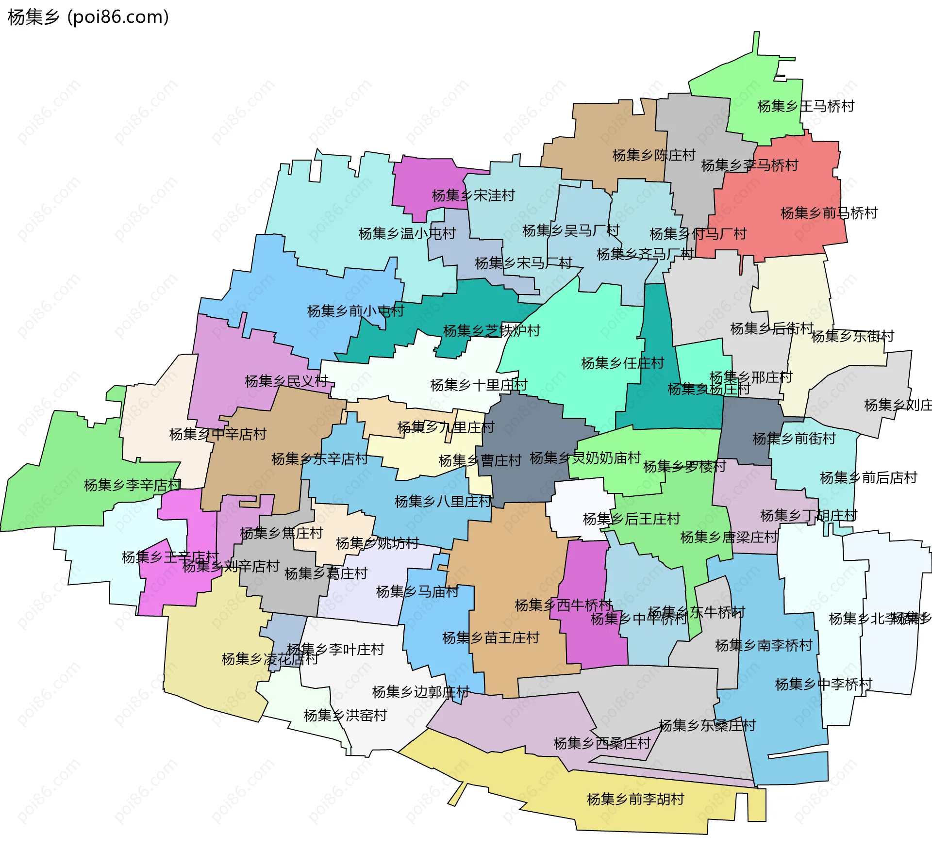 杨集乡边界地图(五级行政区划)