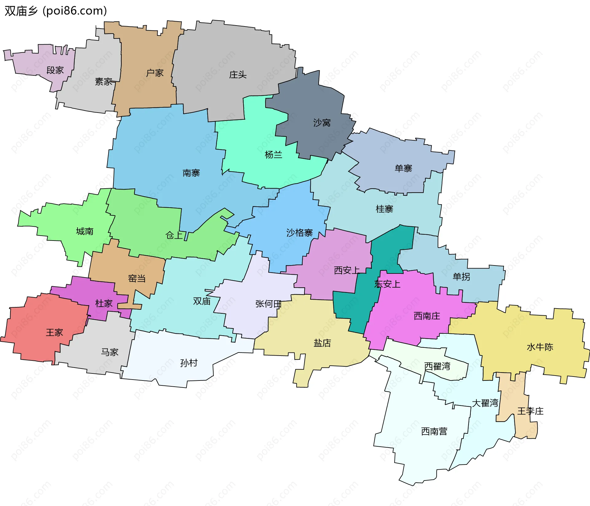 双庙乡边界地图(五级行政区划)