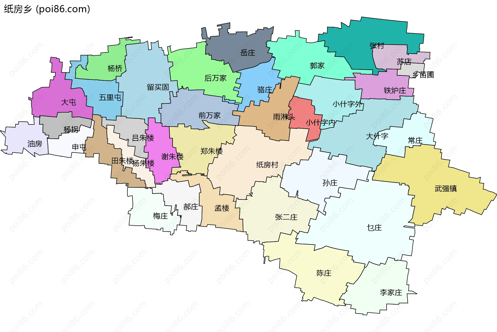 纸房乡边界地图(五级行政区划)