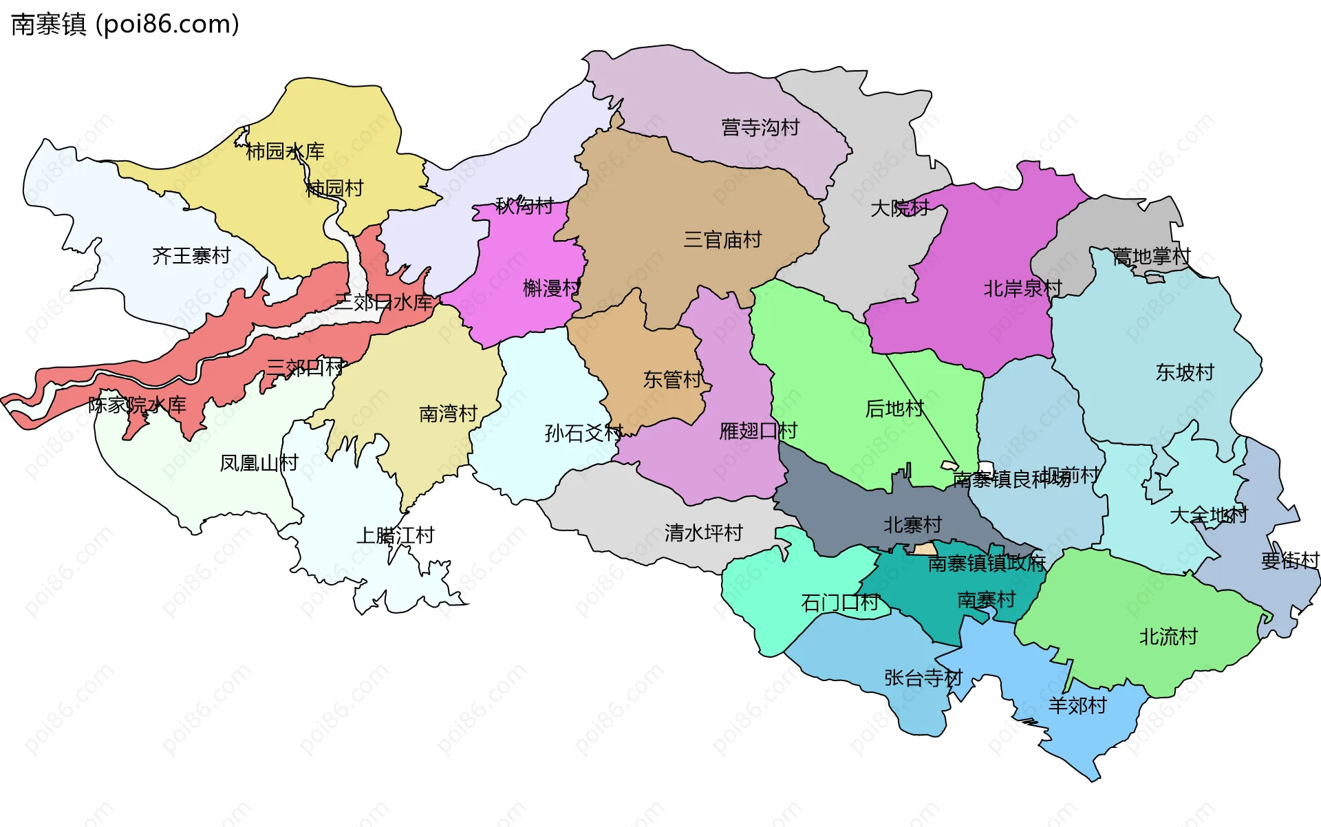 南寨镇边界地图(五级行政区划)