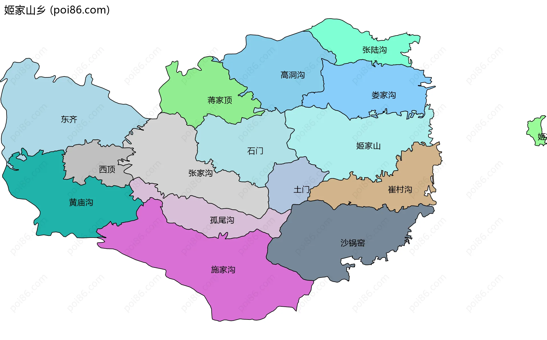 姬家山乡边界地图(五级行政区划)