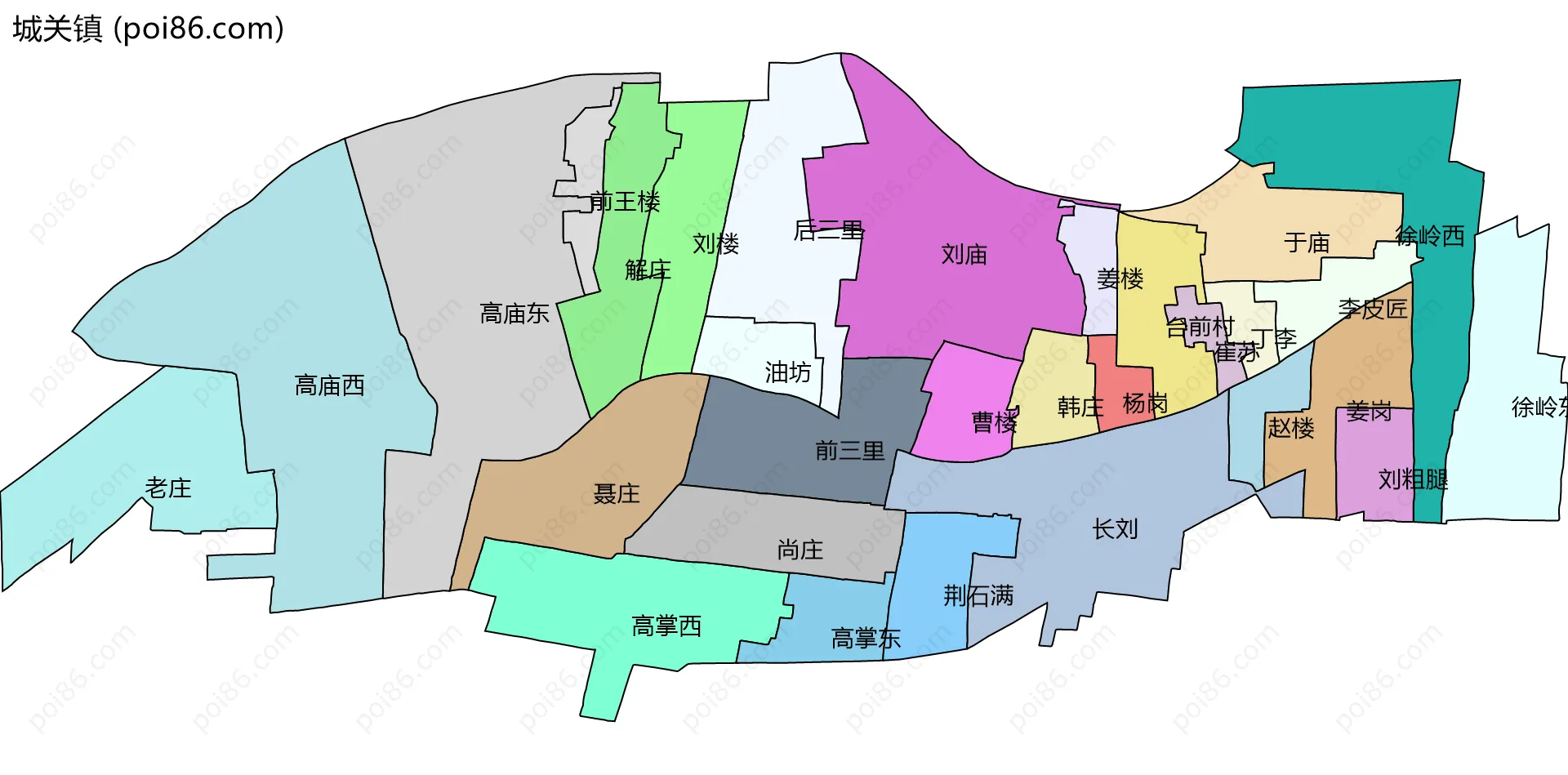 城关镇边界地图(五级行政区划)