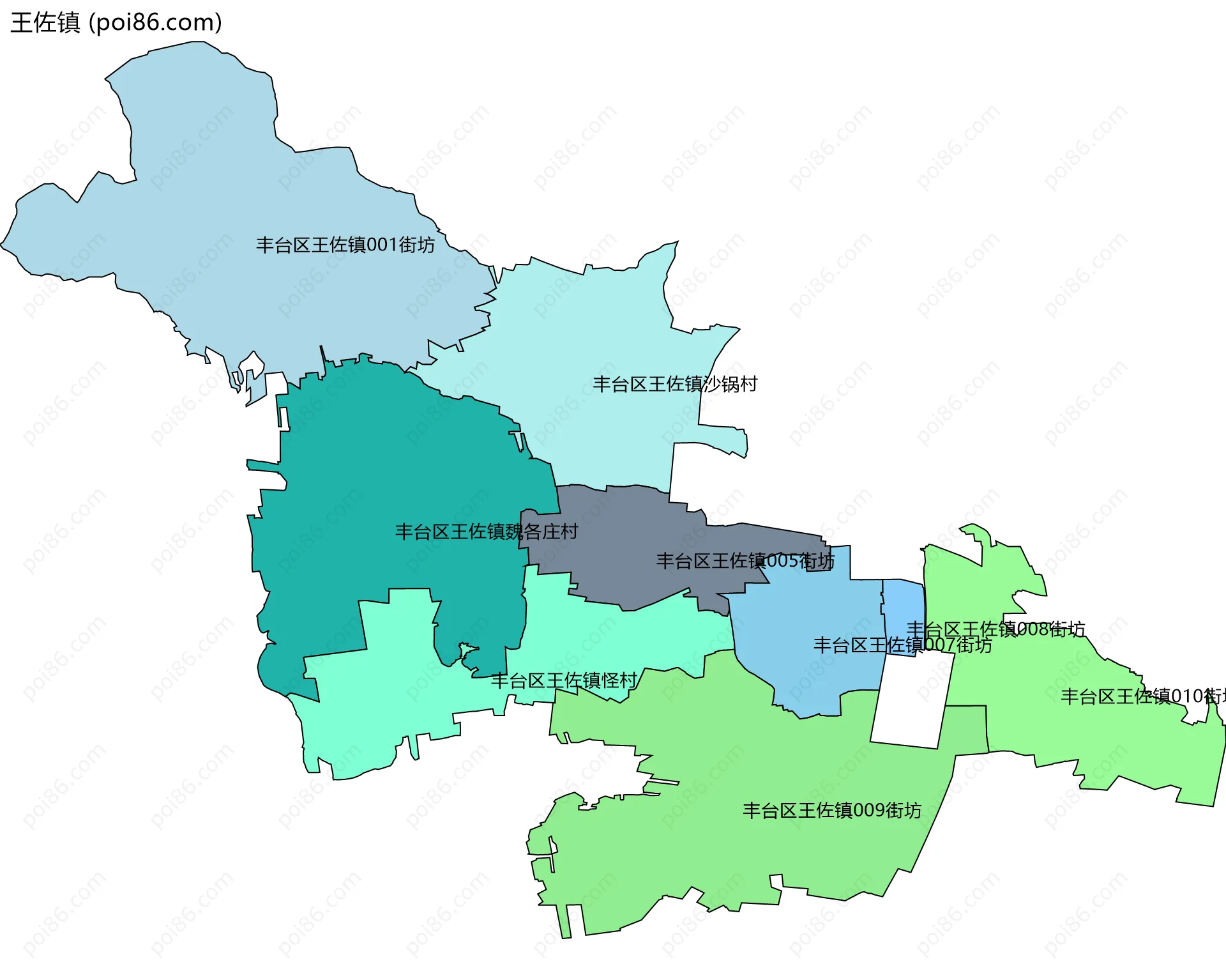 王佐镇边界地图(五级行政区划)