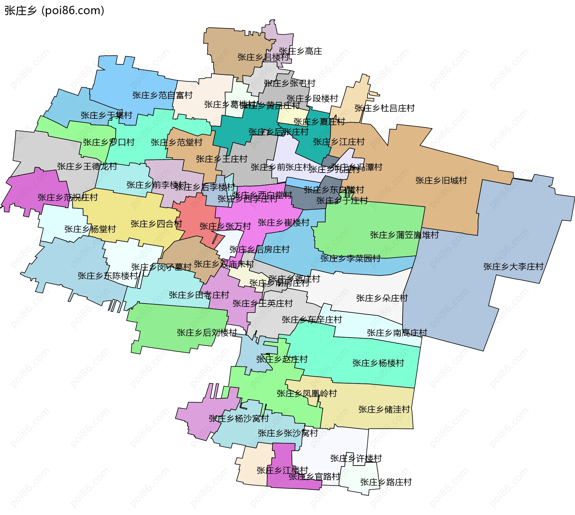 张庄乡边界地图(五级行政区划)