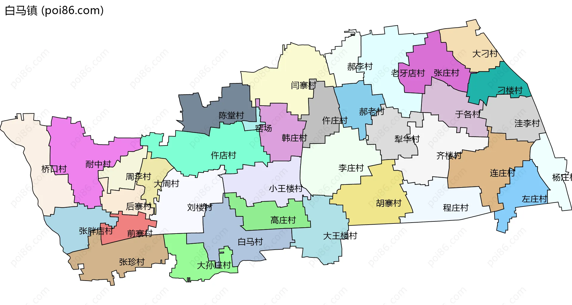白马镇边界地图(五级行政区划)