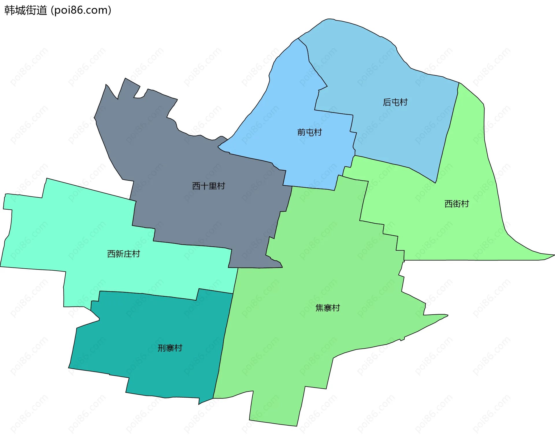 韩城街道边界地图(五级行政区划)