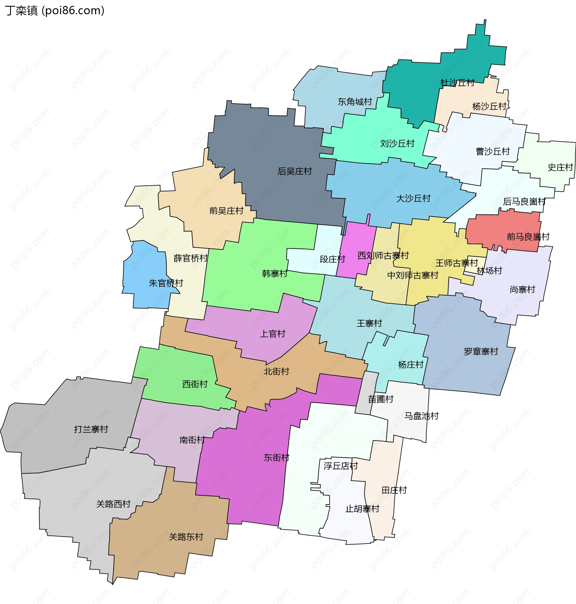 丁栾镇边界地图(五级行政区划)