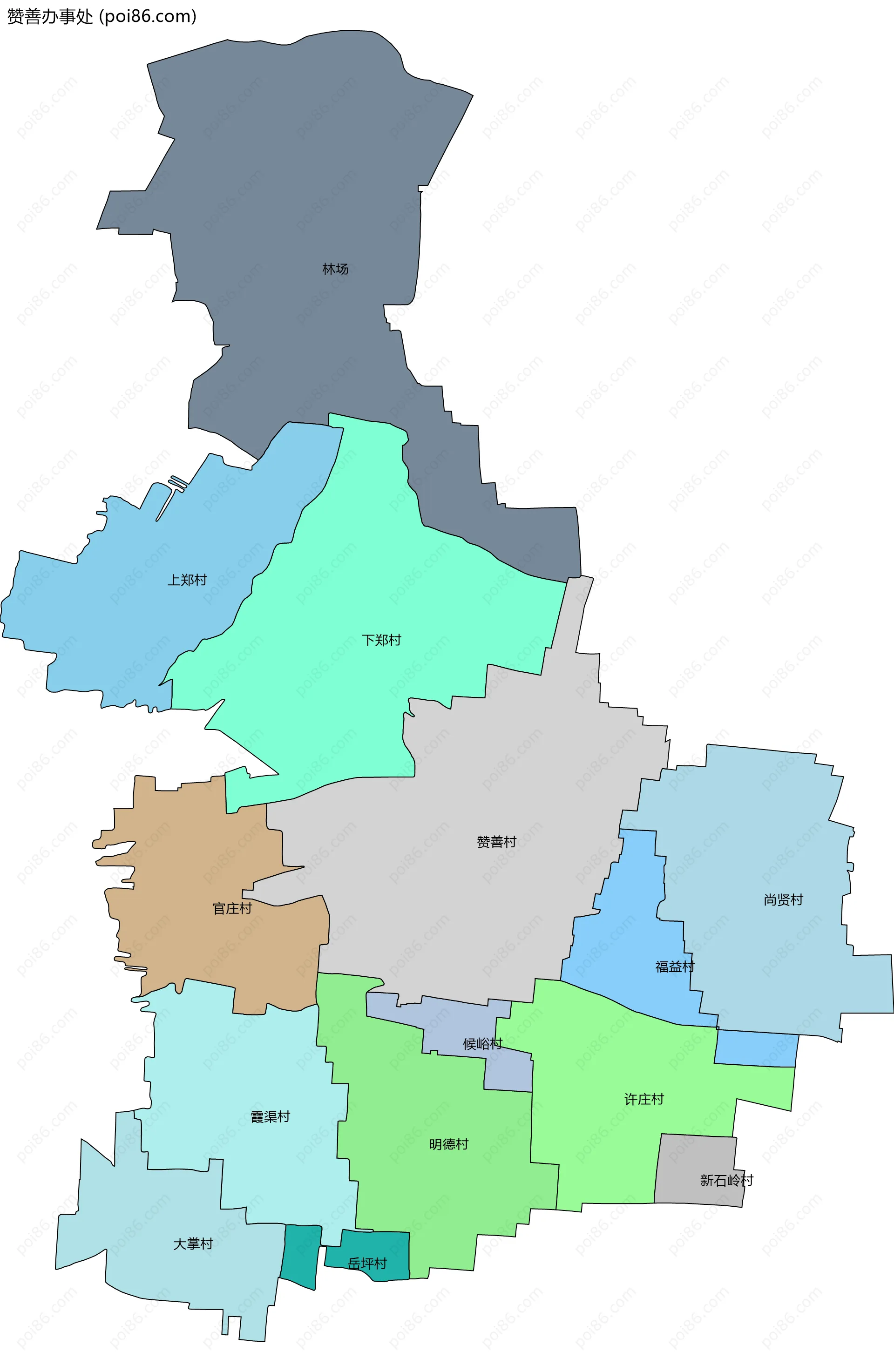 赞善办事处边界地图(五级行政区划)