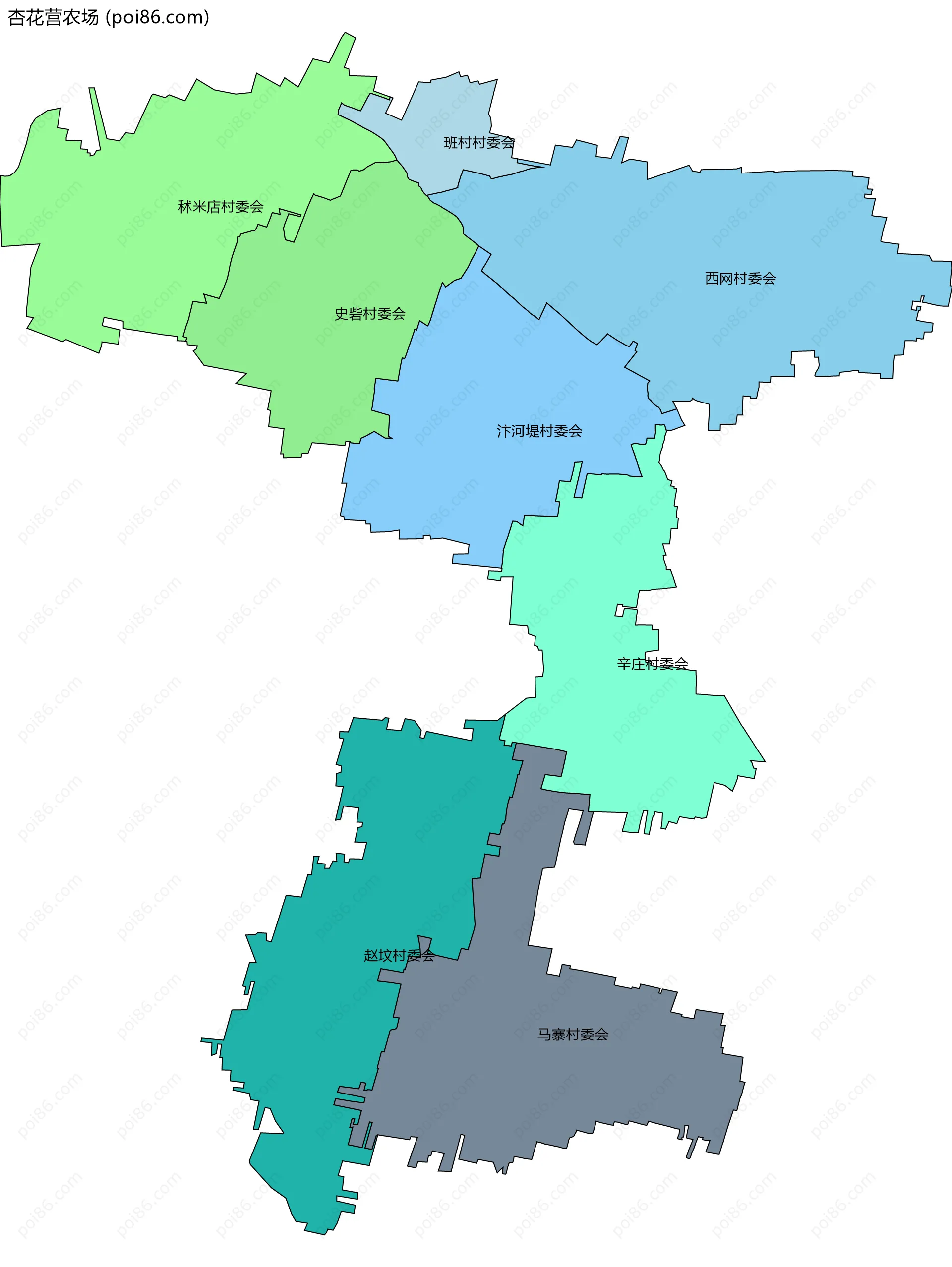 杏花营农场边界地图(五级行政区划)