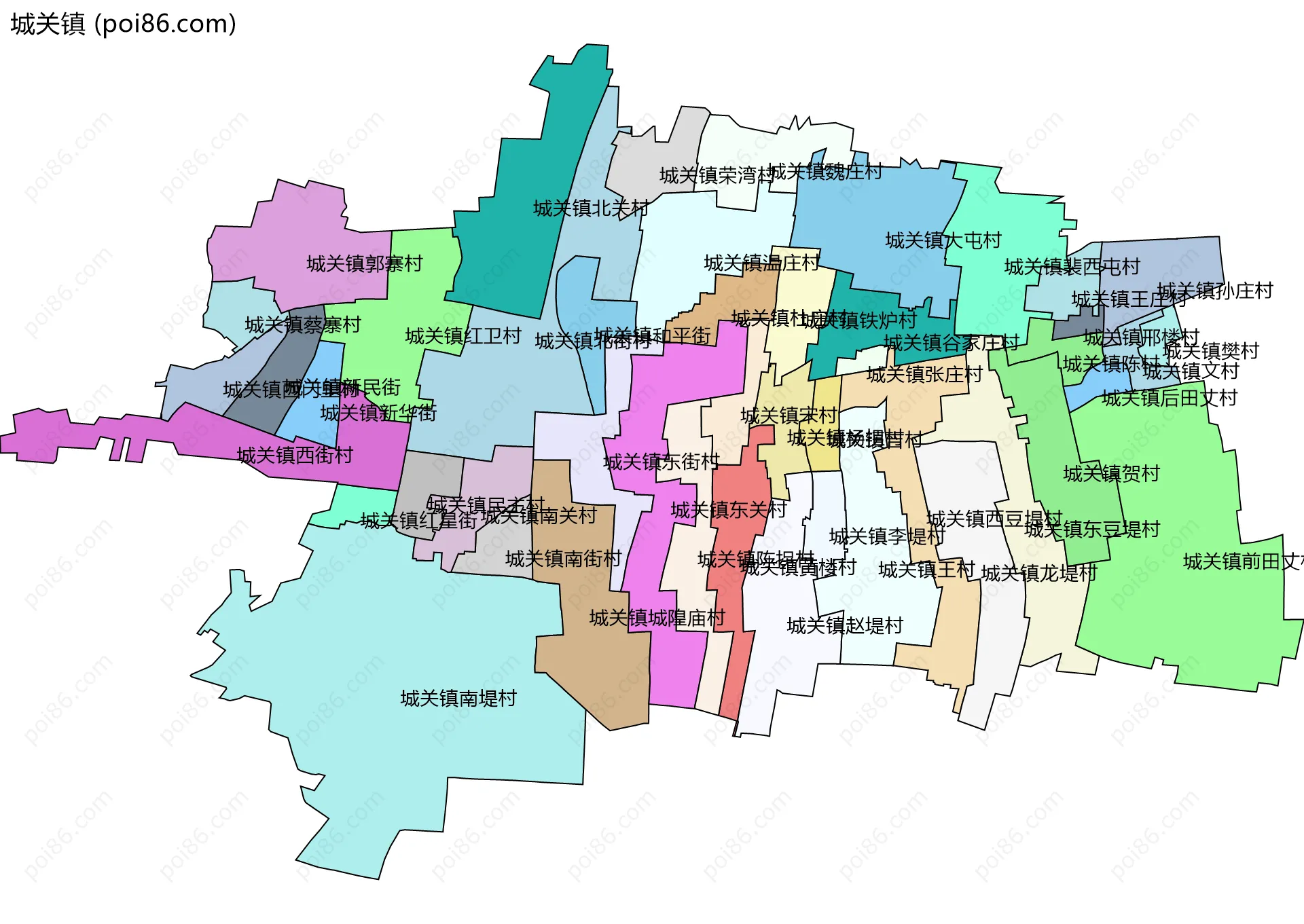 城关镇边界地图(五级行政区划)