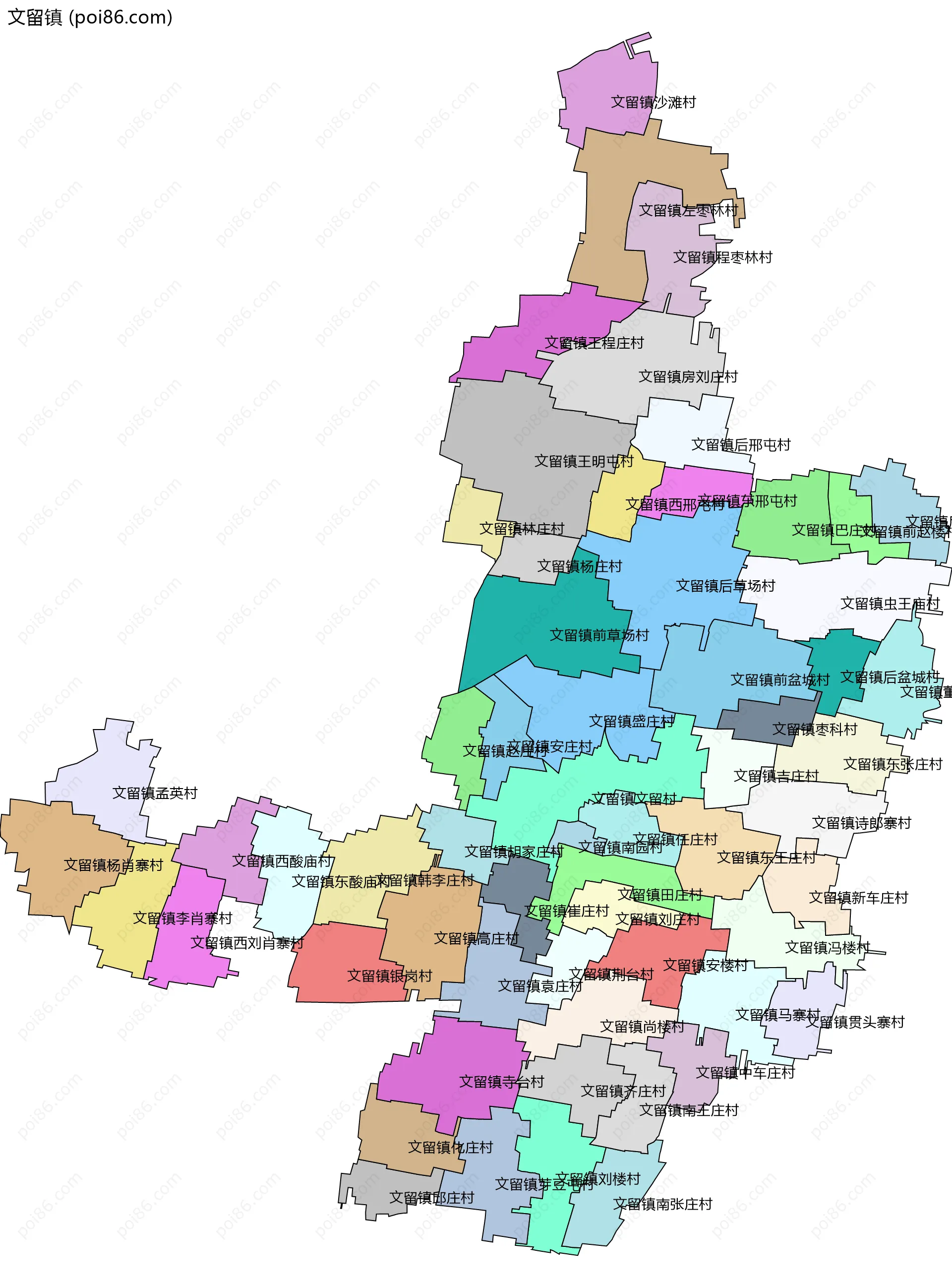 文留镇边界地图(五级行政区划)