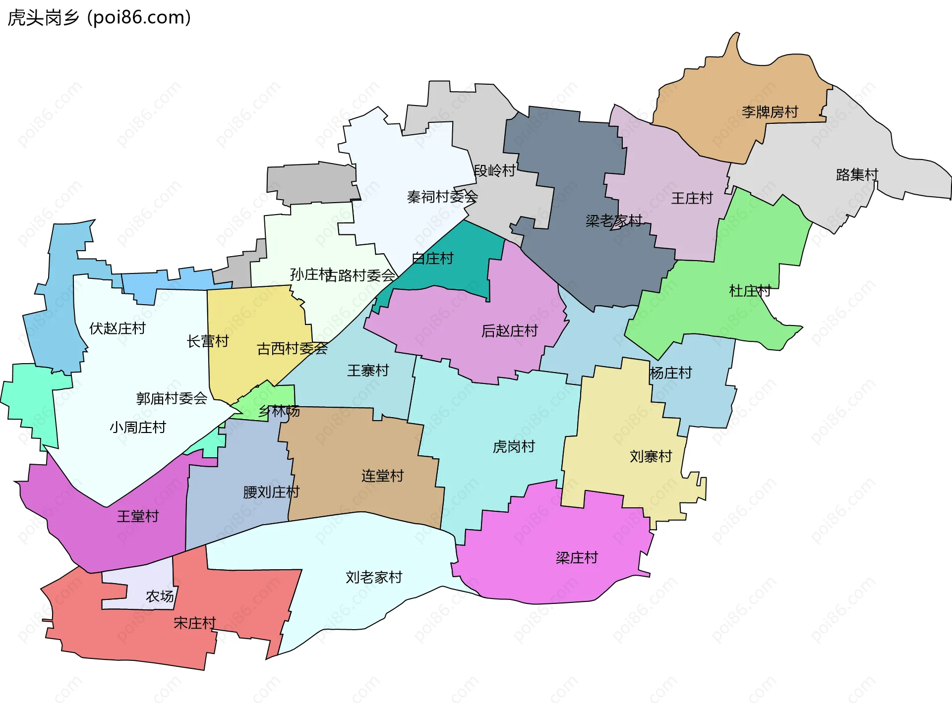 虎头岗乡边界地图(五级行政区划)
