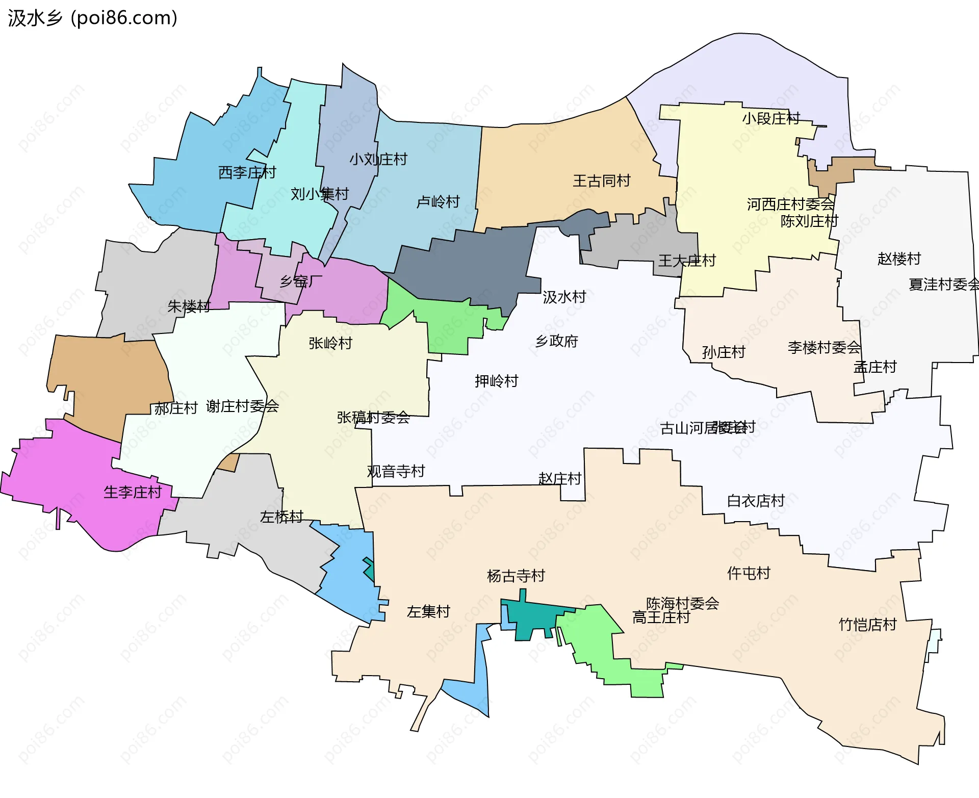汲水乡边界地图(五级行政区划)