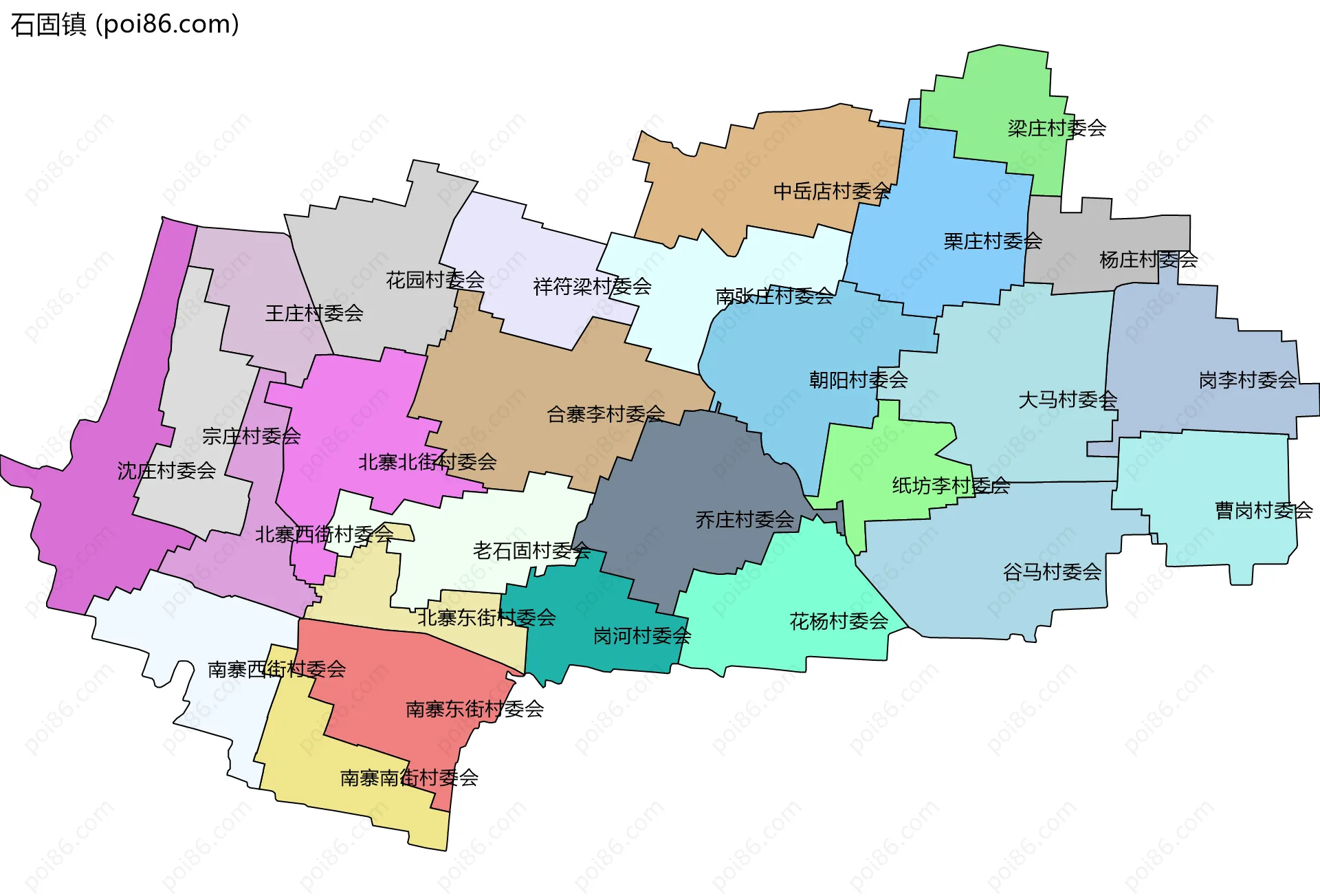 石固镇边界地图(五级行政区划)