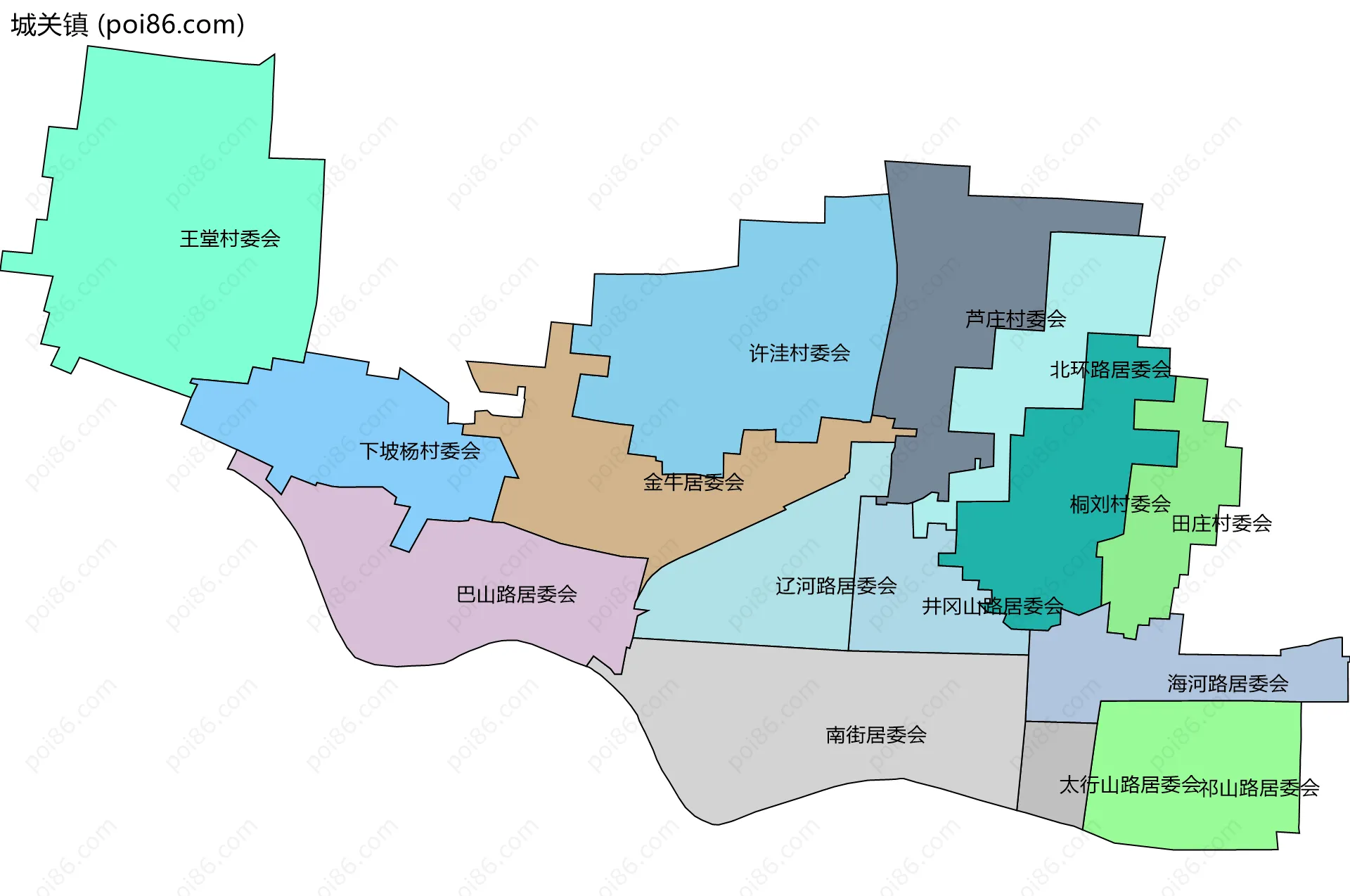 城关镇边界地图(五级行政区划)