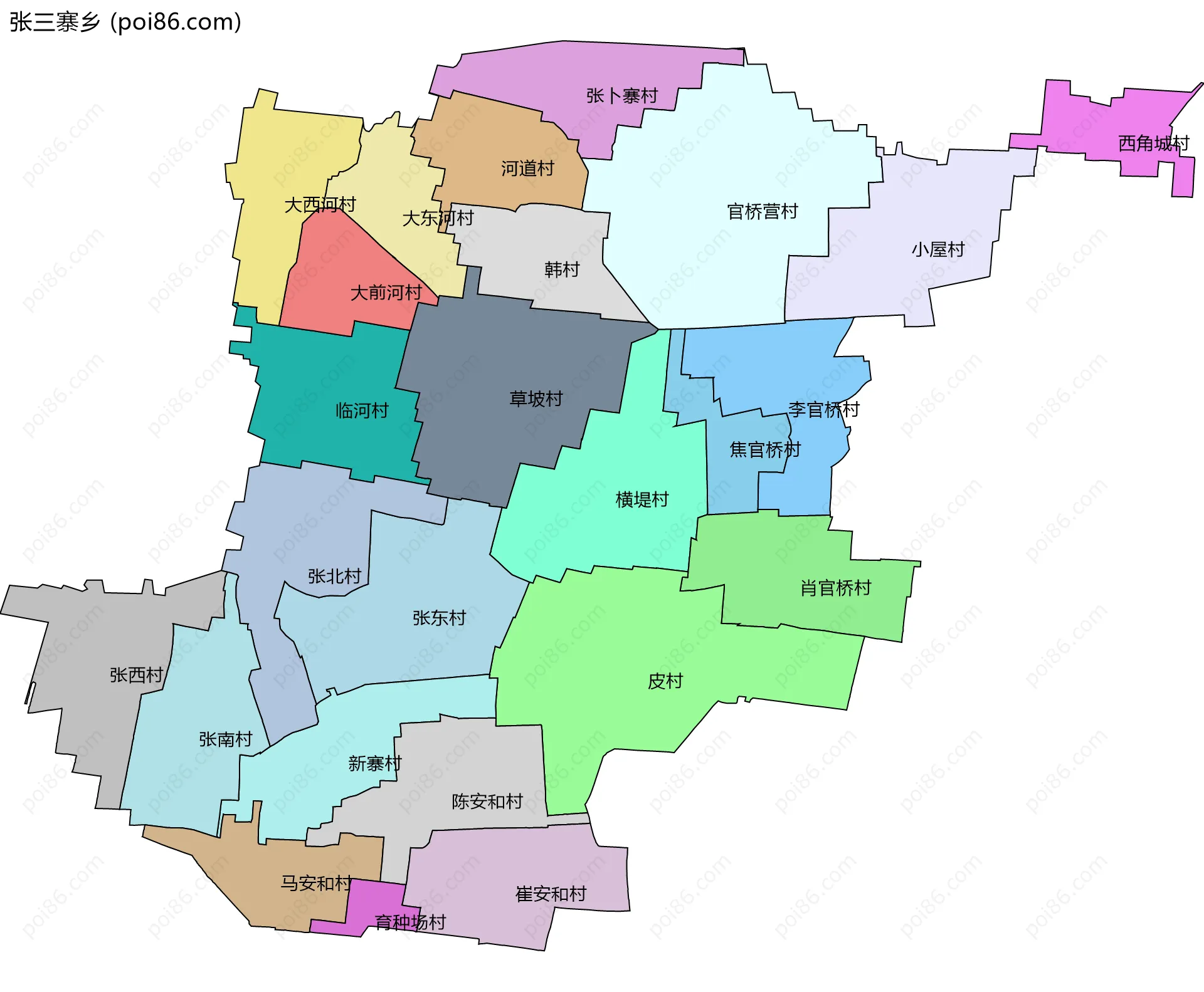张三寨乡边界地图(五级行政区划)