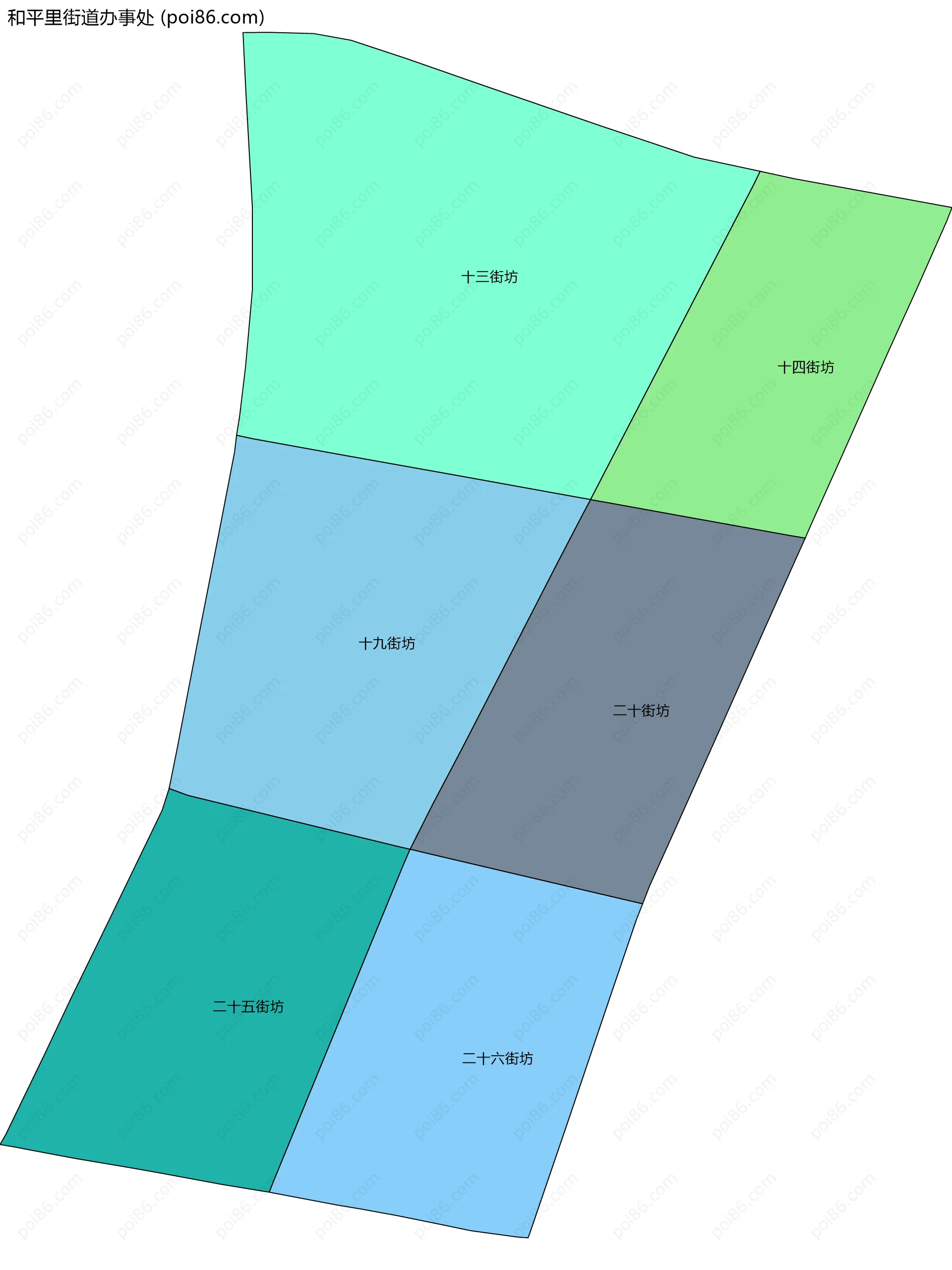 和平里街道办事处边界地图(五级行政区划)