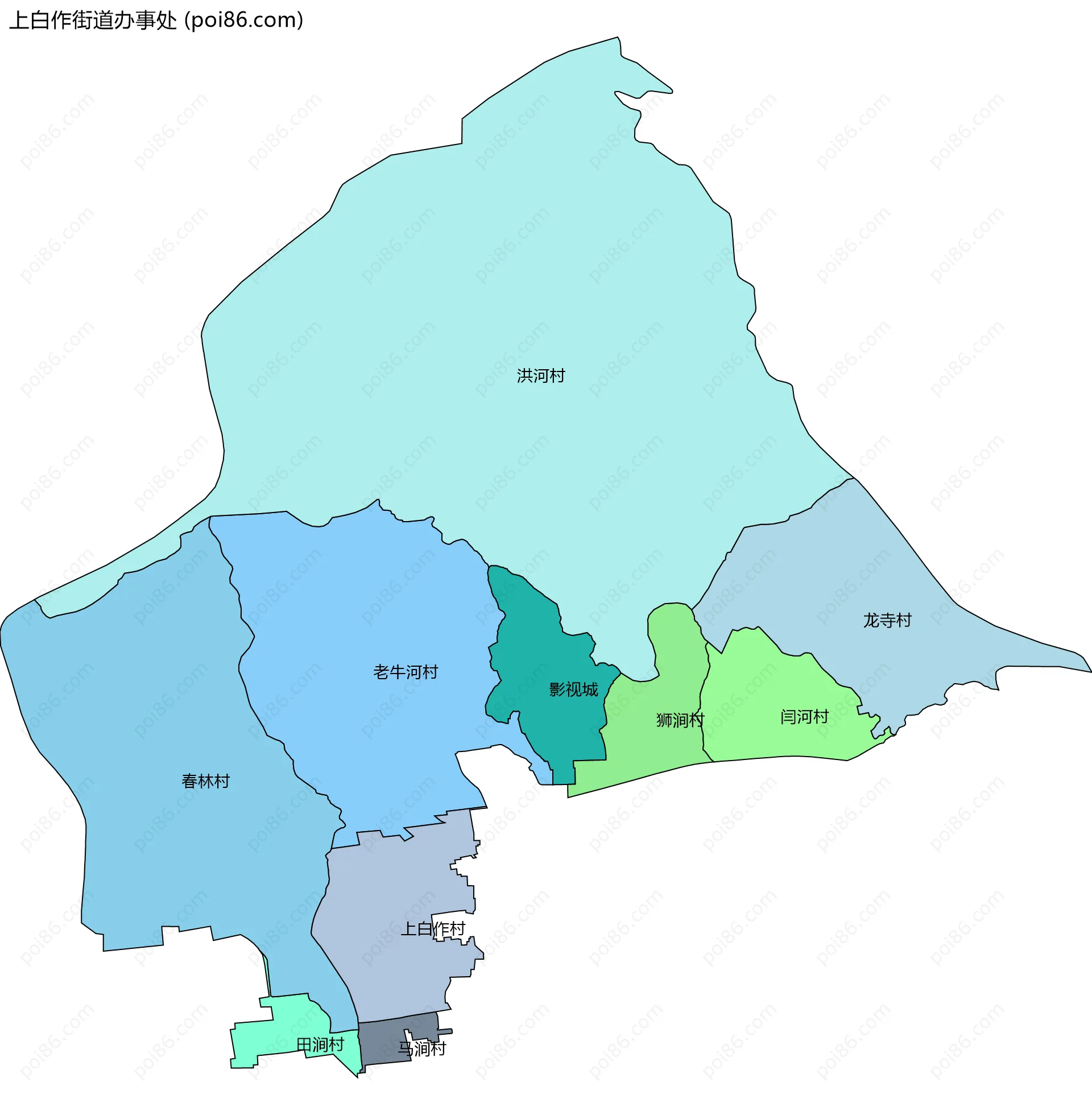 上白作街道办事处边界地图(五级行政区划)