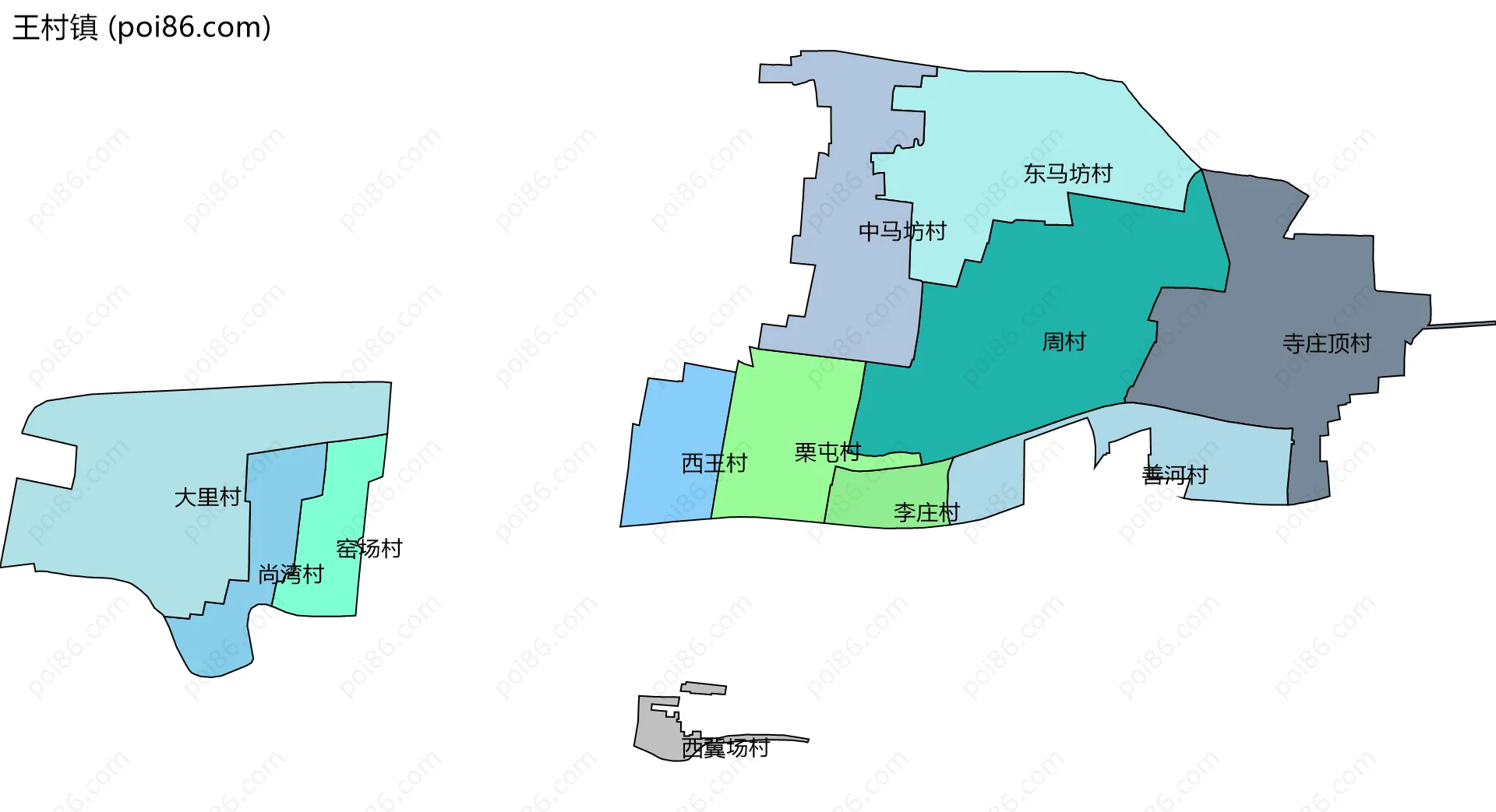 王村镇边界地图(五级行政区划)