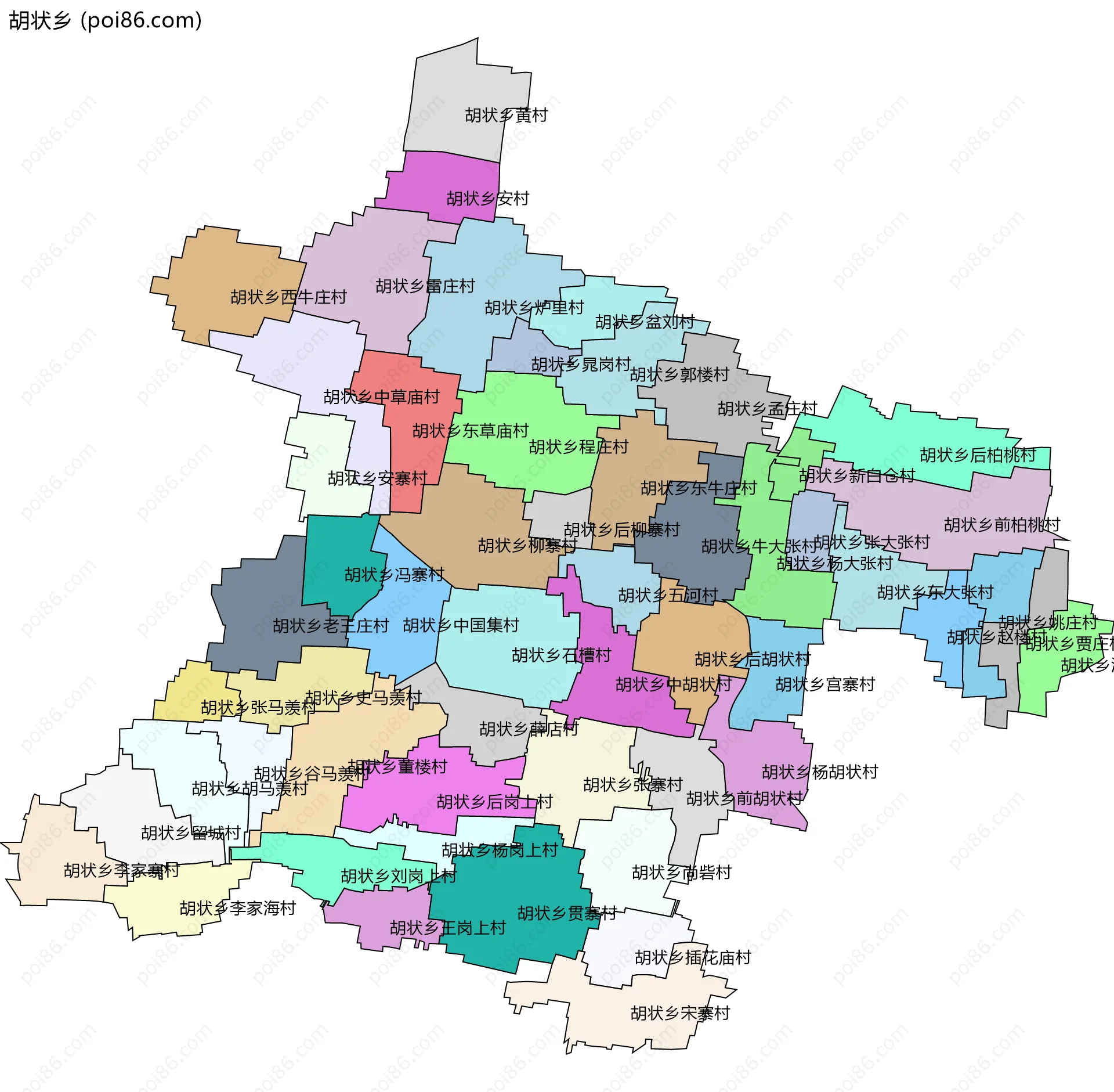 胡状乡边界地图(五级行政区划)