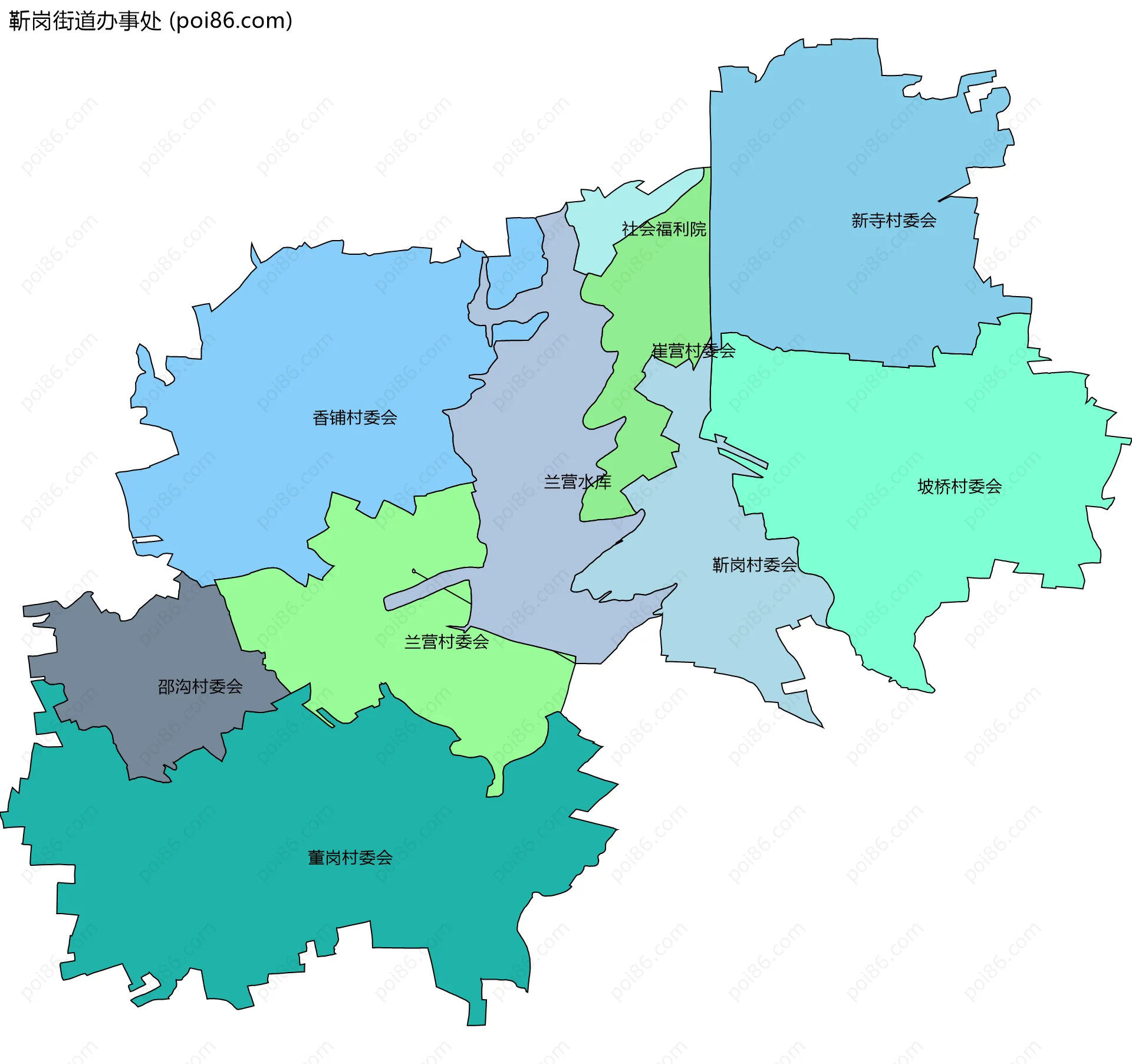 靳岗街道办事处边界地图(五级行政区划)