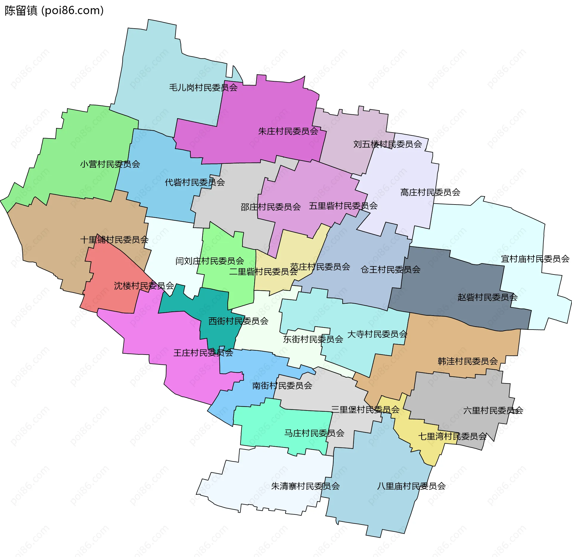 陈留镇边界地图(五级行政区划)