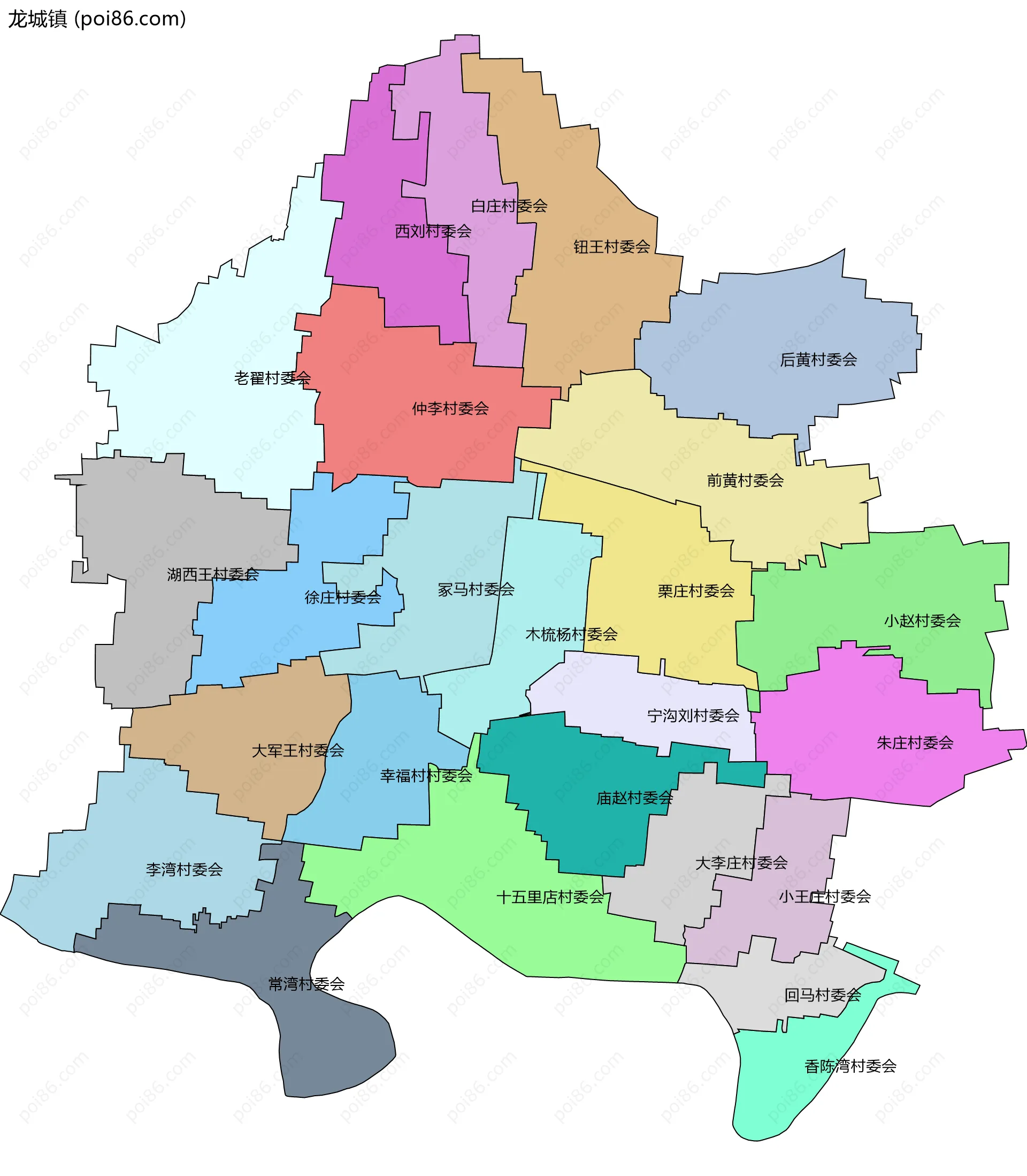 龙城镇边界地图(五级行政区划)