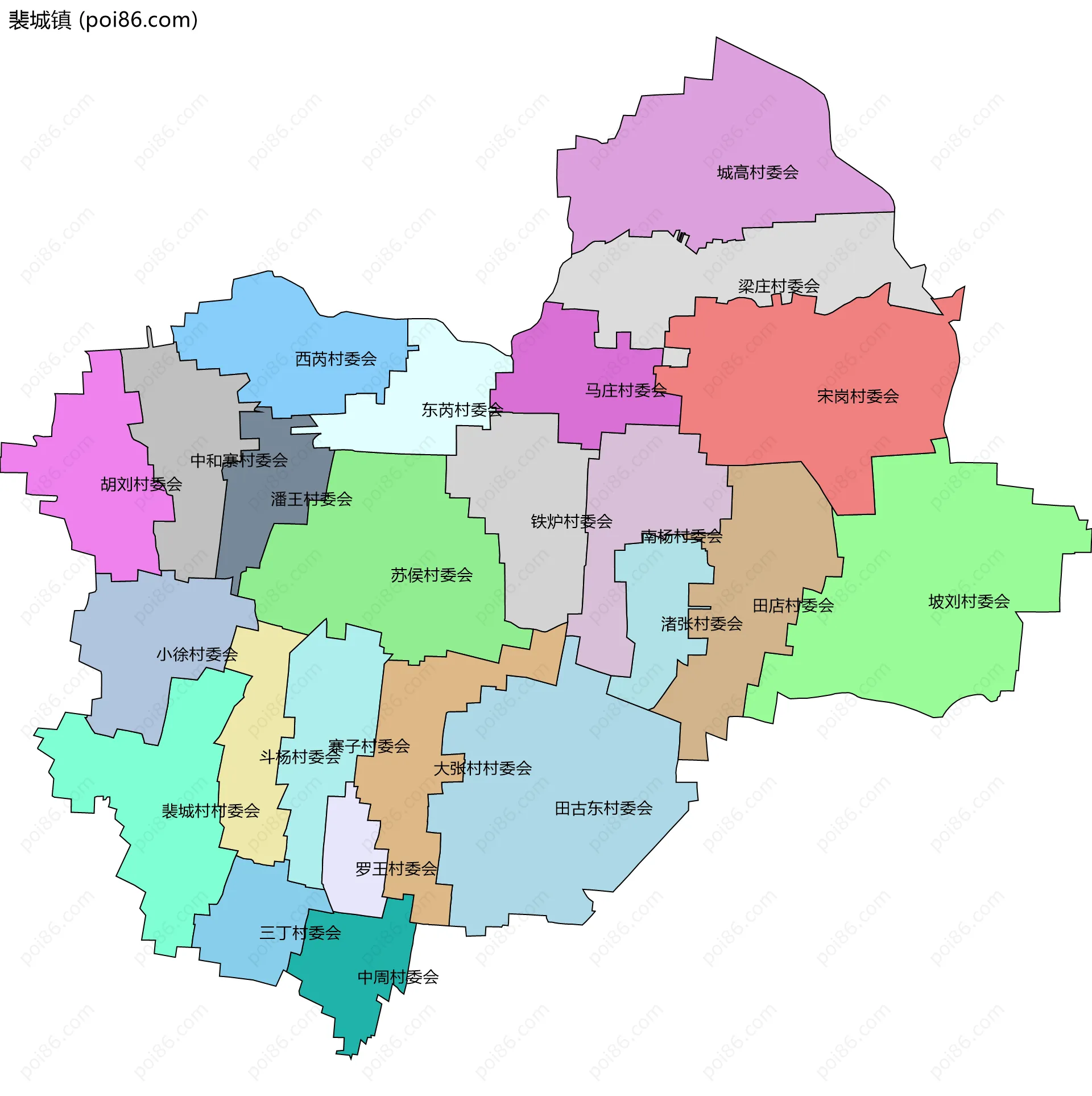 裴城镇边界地图(五级行政区划)