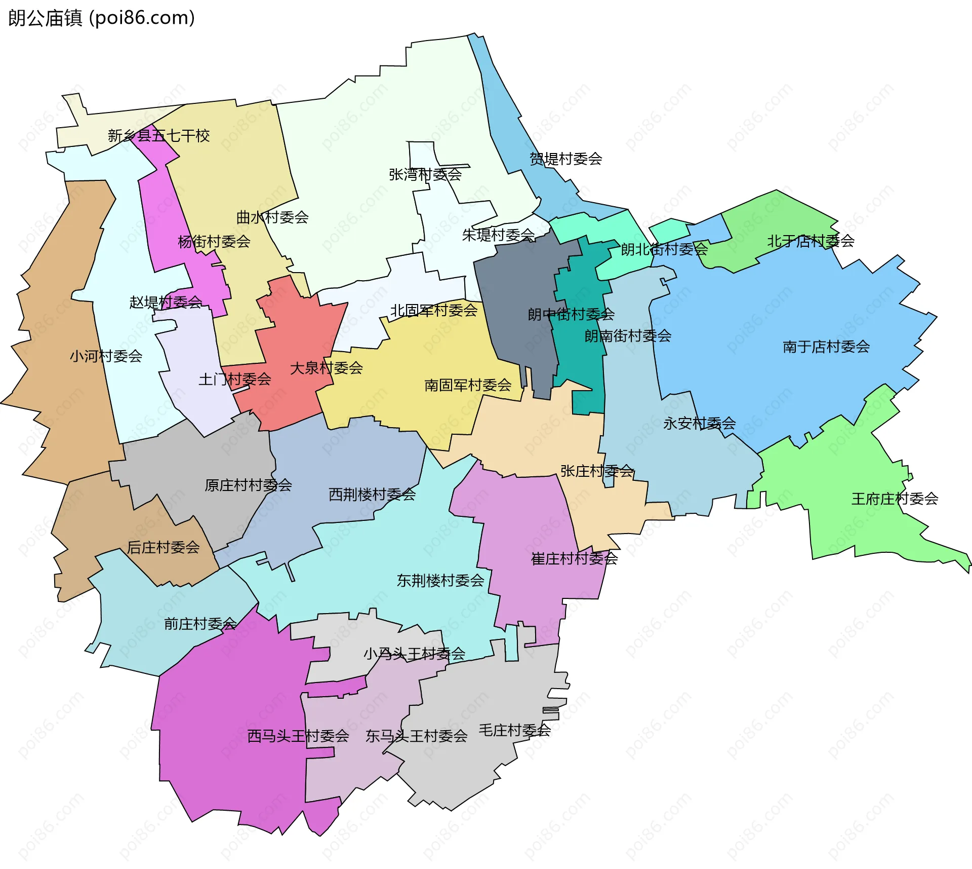 朗公庙镇边界地图(五级行政区划)