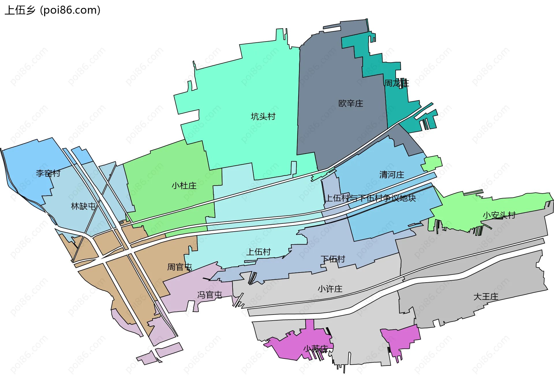 上伍乡边界地图(五级行政区划)