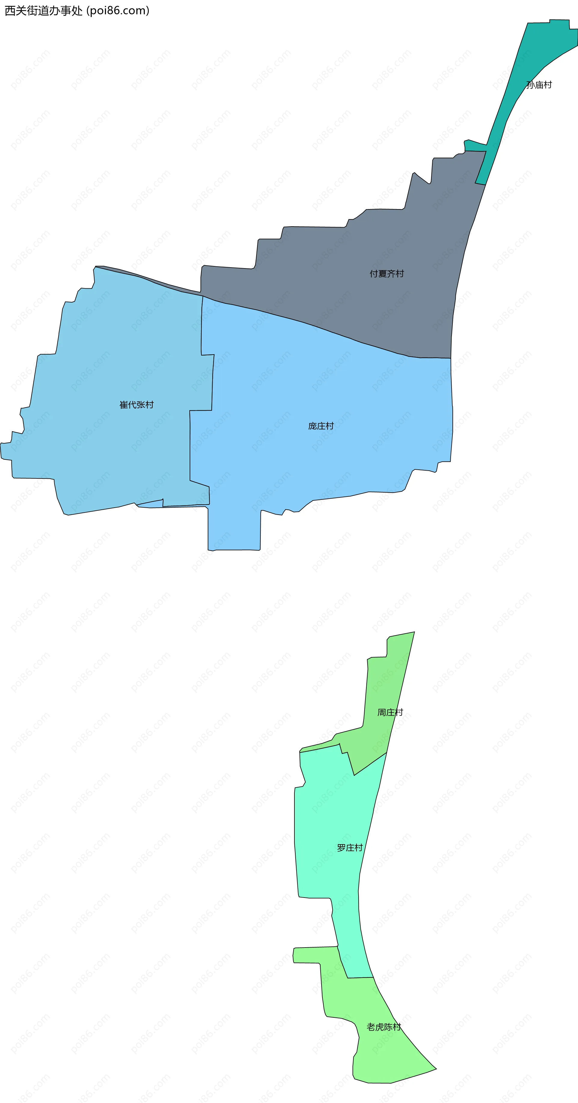 西关街道办事处边界地图(五级行政区划)