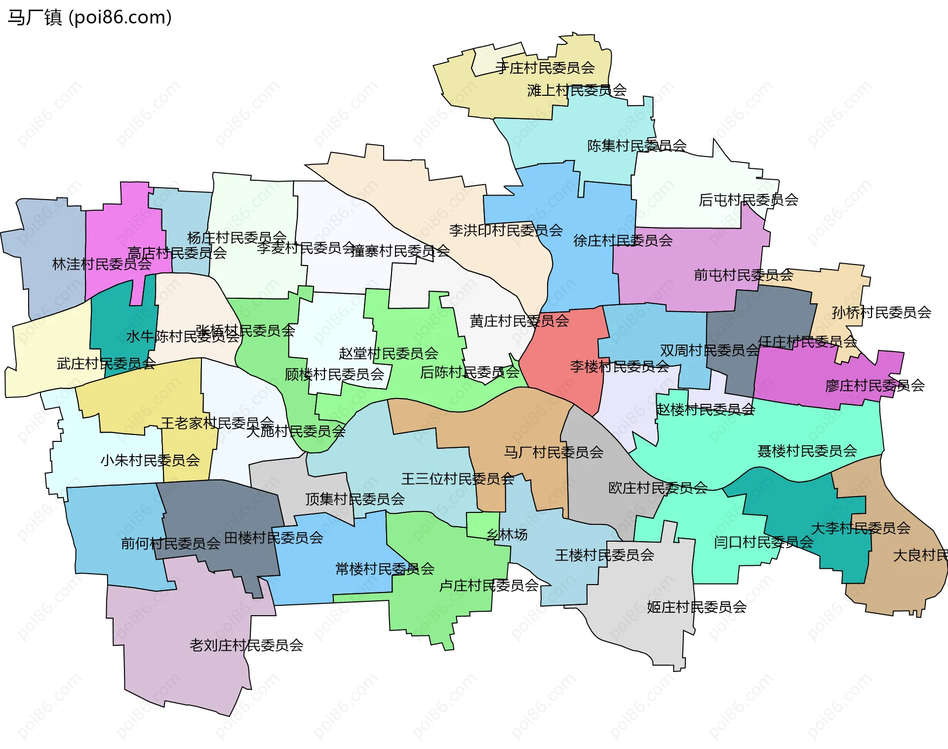 马厂镇边界地图(五级行政区划)