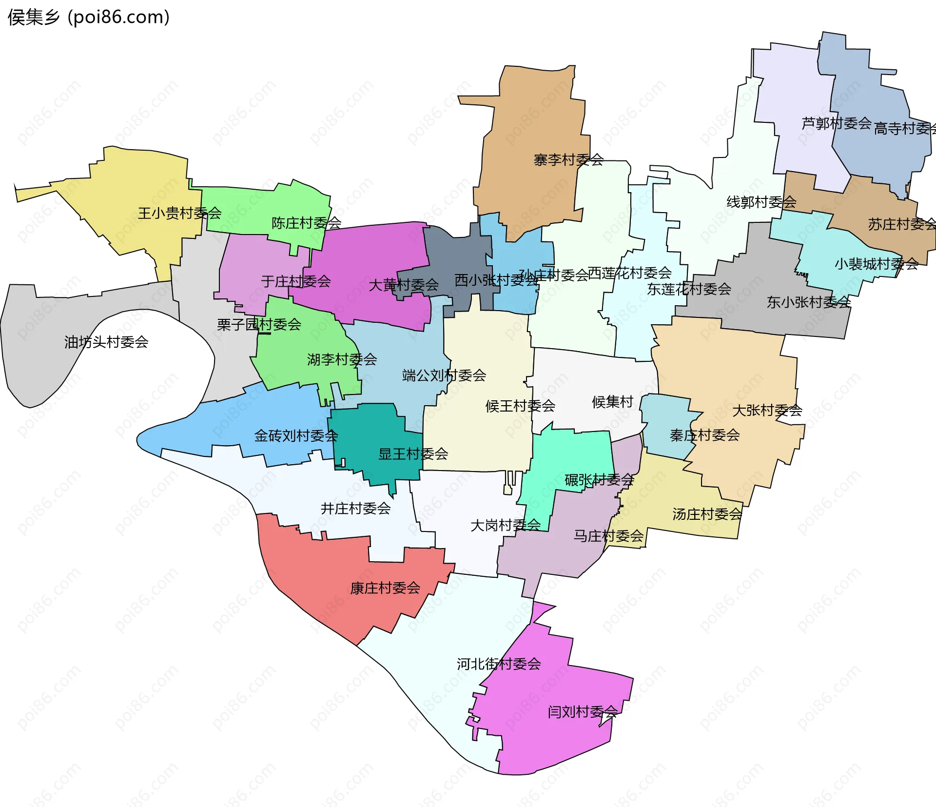 侯集乡边界地图(五级行政区划)