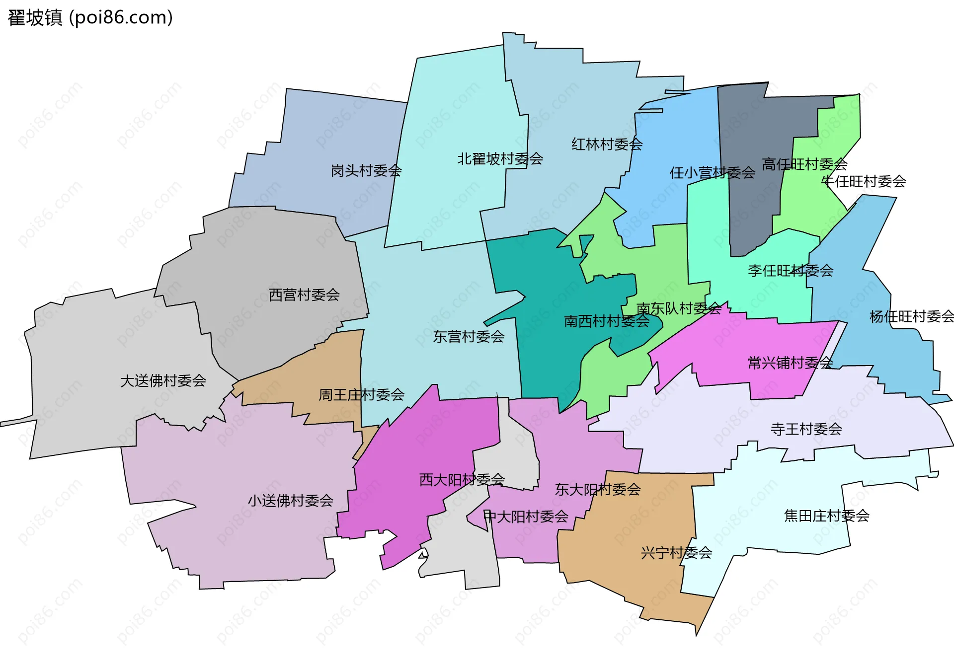 翟坡镇边界地图(五级行政区划)