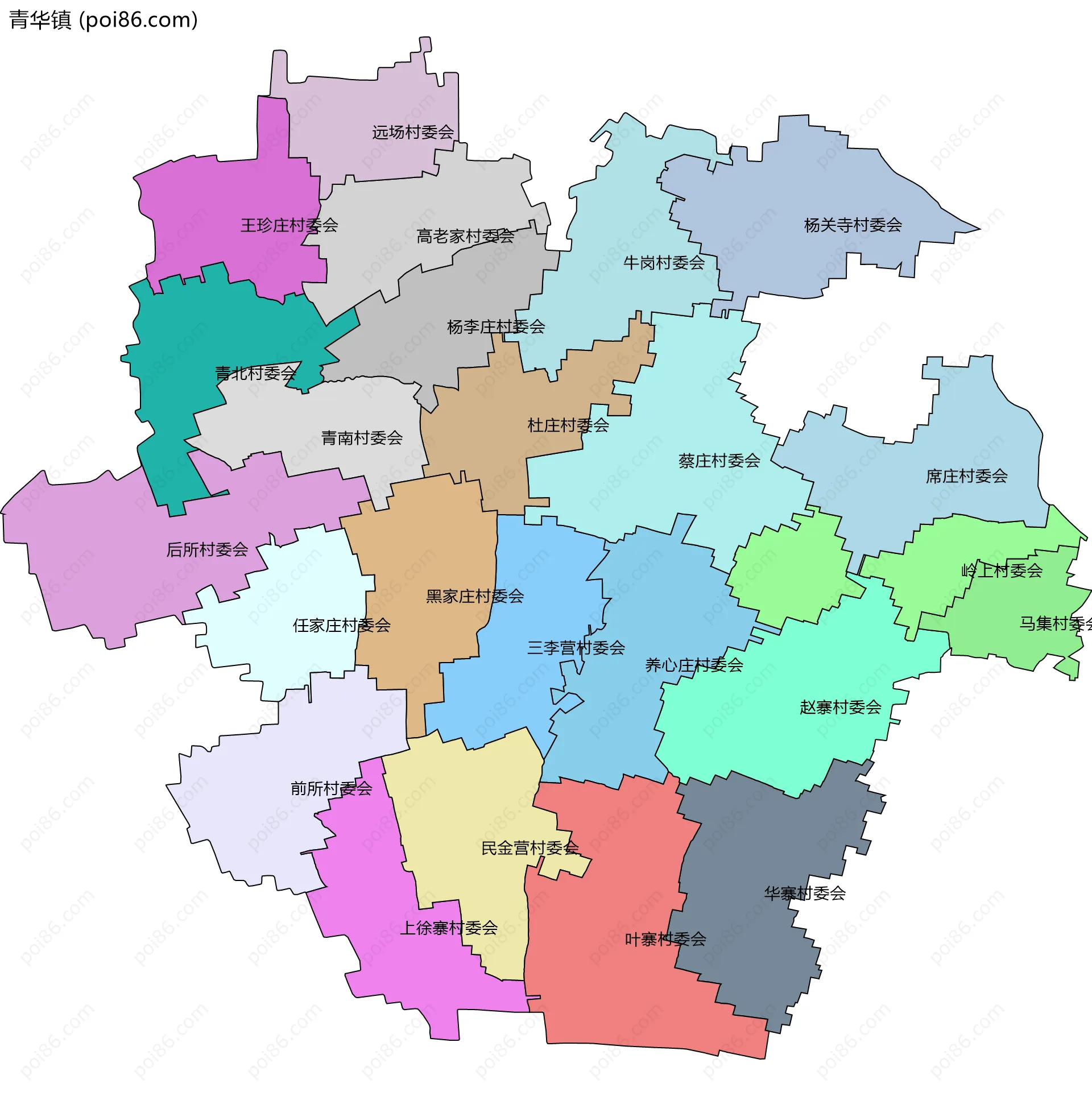 青华镇边界地图(五级行政区划)