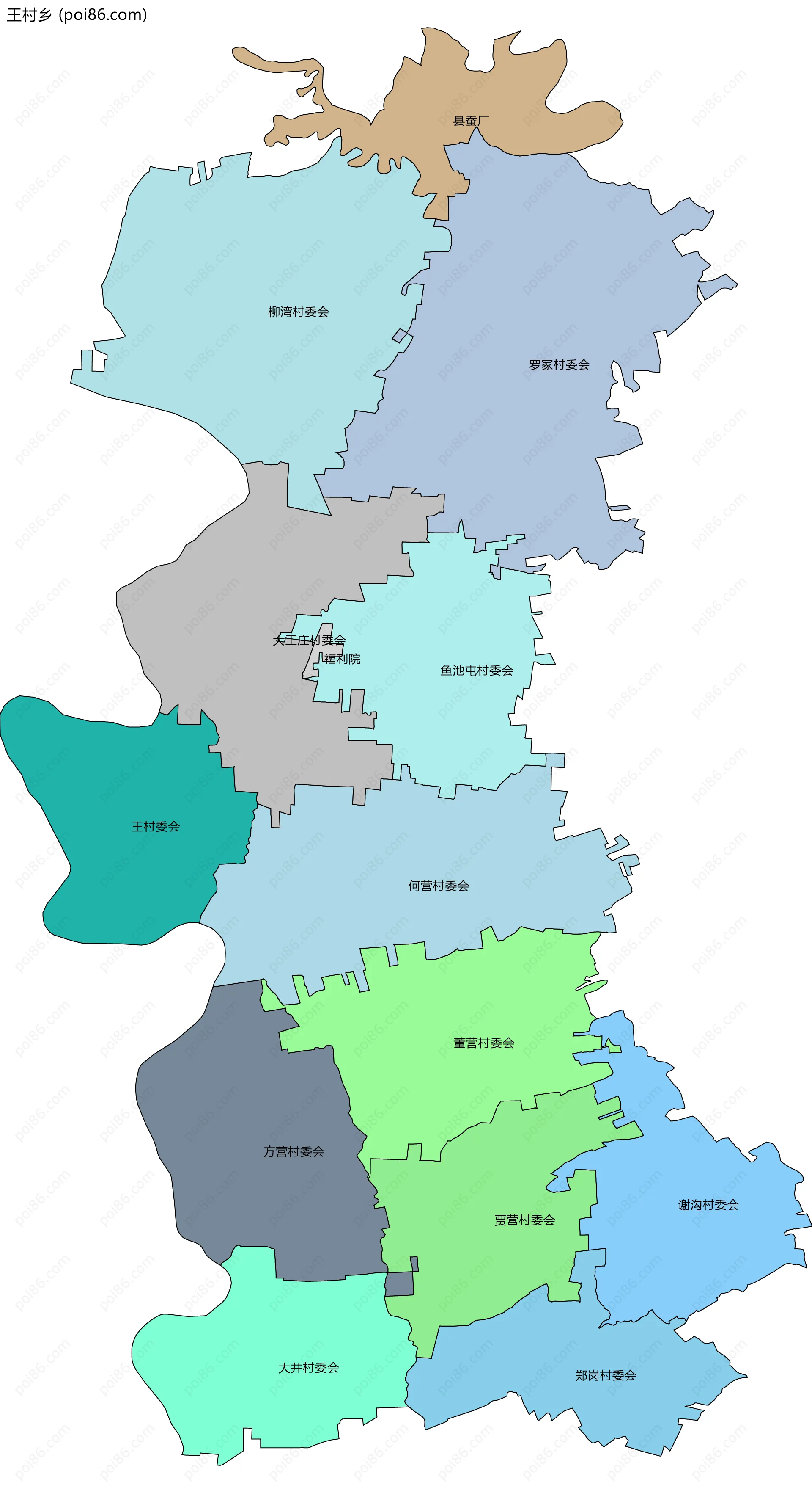 王村乡边界地图(五级行政区划)