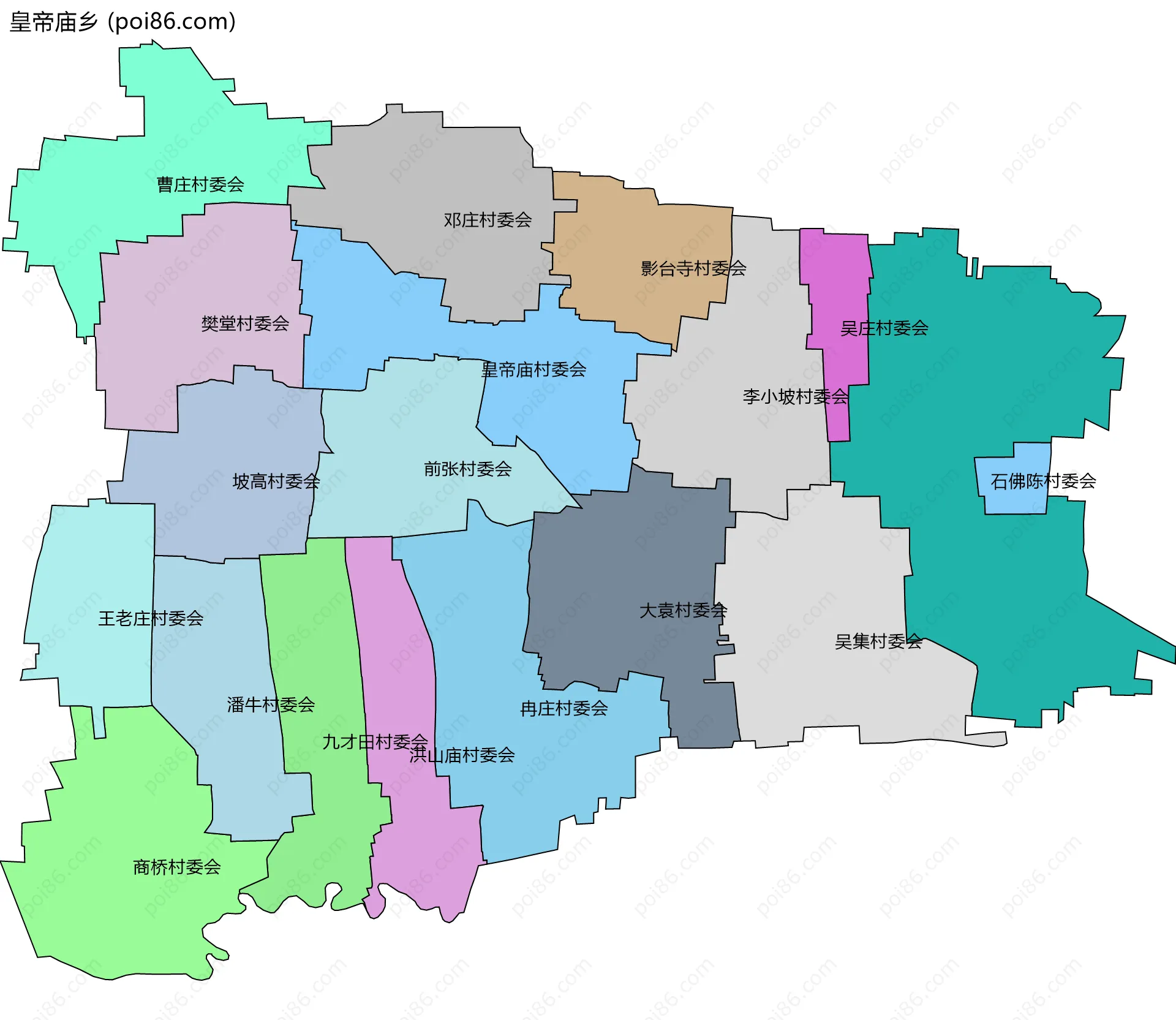 皇帝庙乡边界地图(五级行政区划)